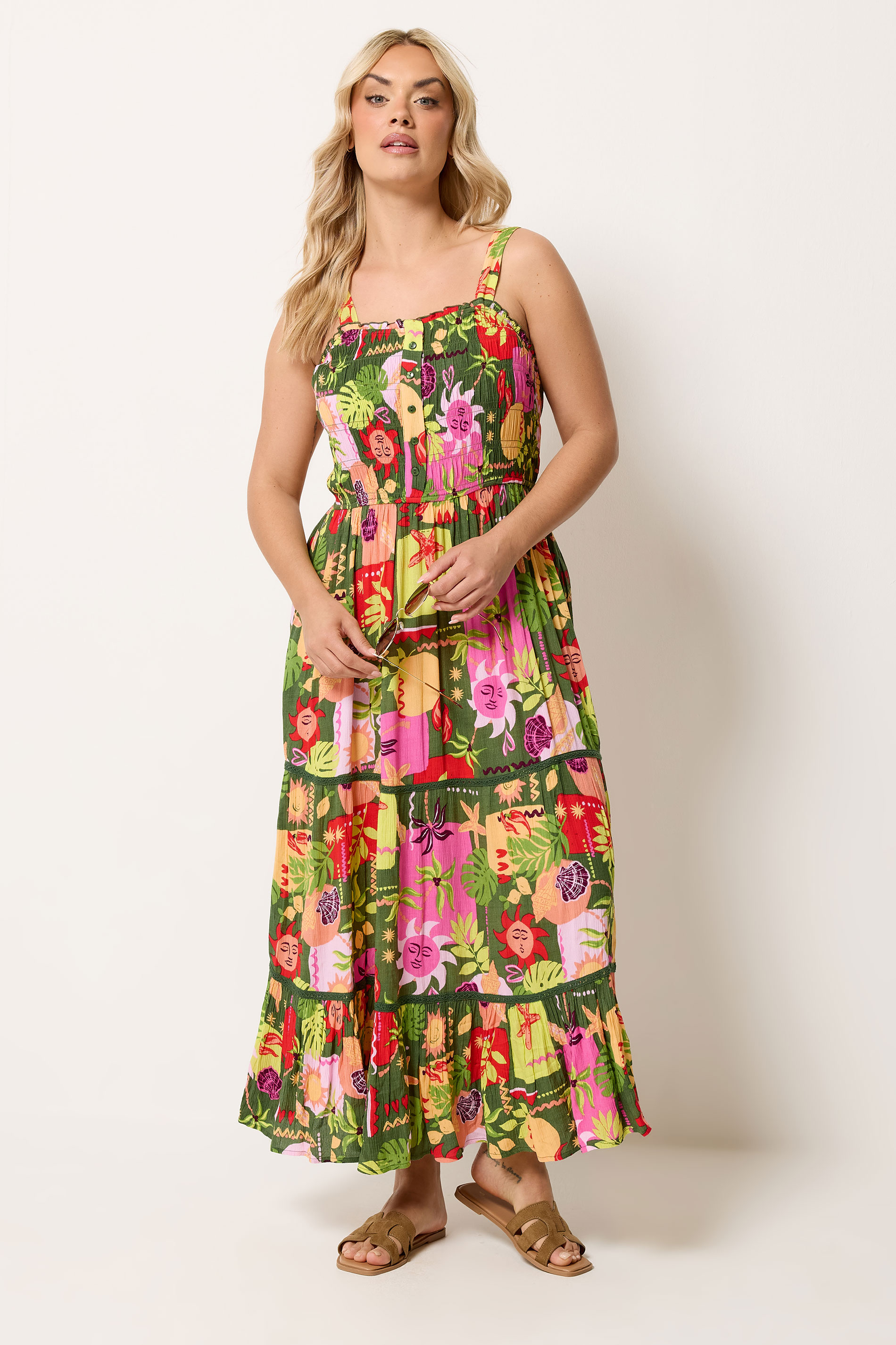YOURS Plus Size Green Mixed Shell Placket Dress | Yours Clothing 1