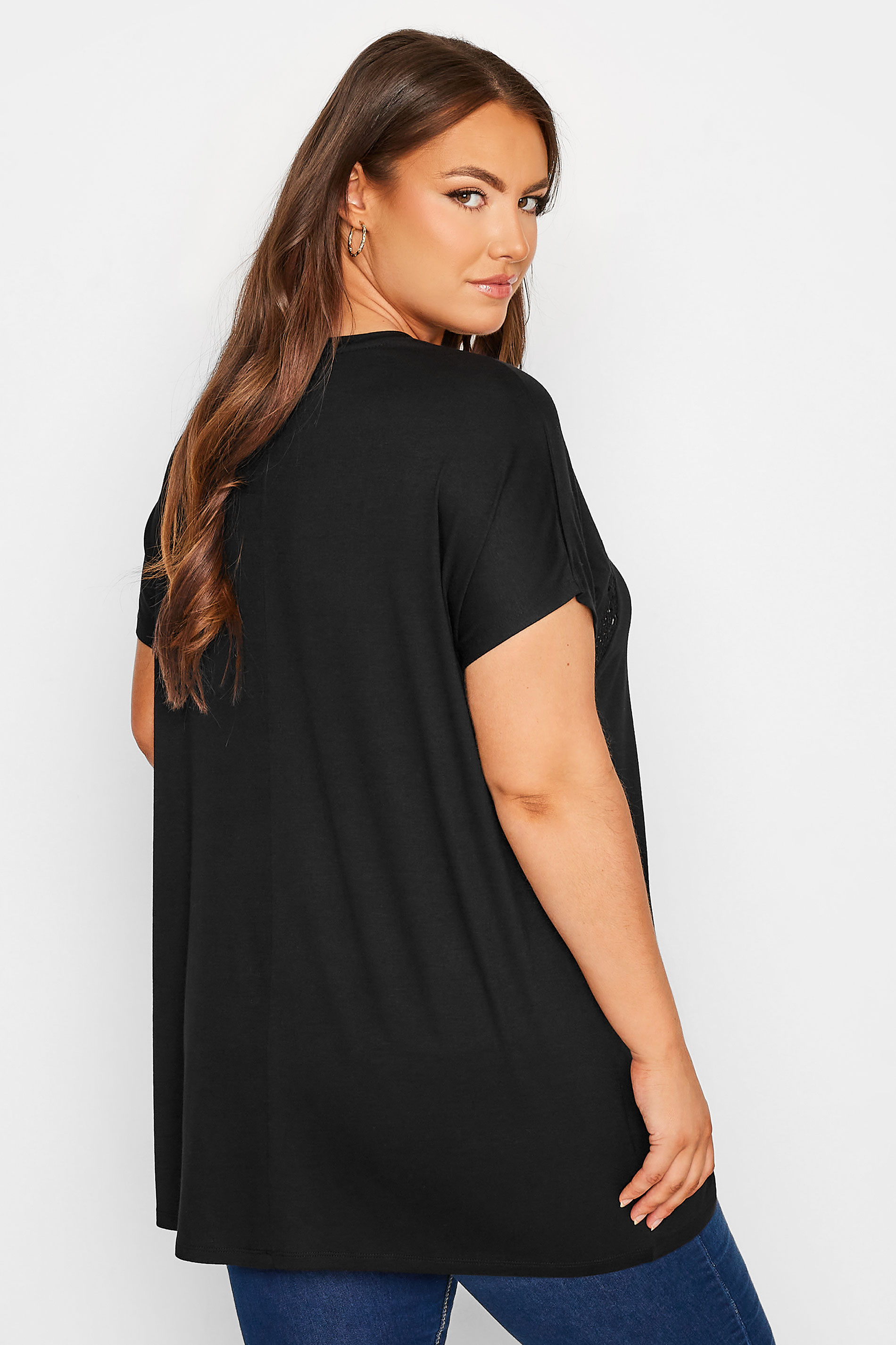Plus Size Black Lace Detail T-Shirt | Yours Clothing  3