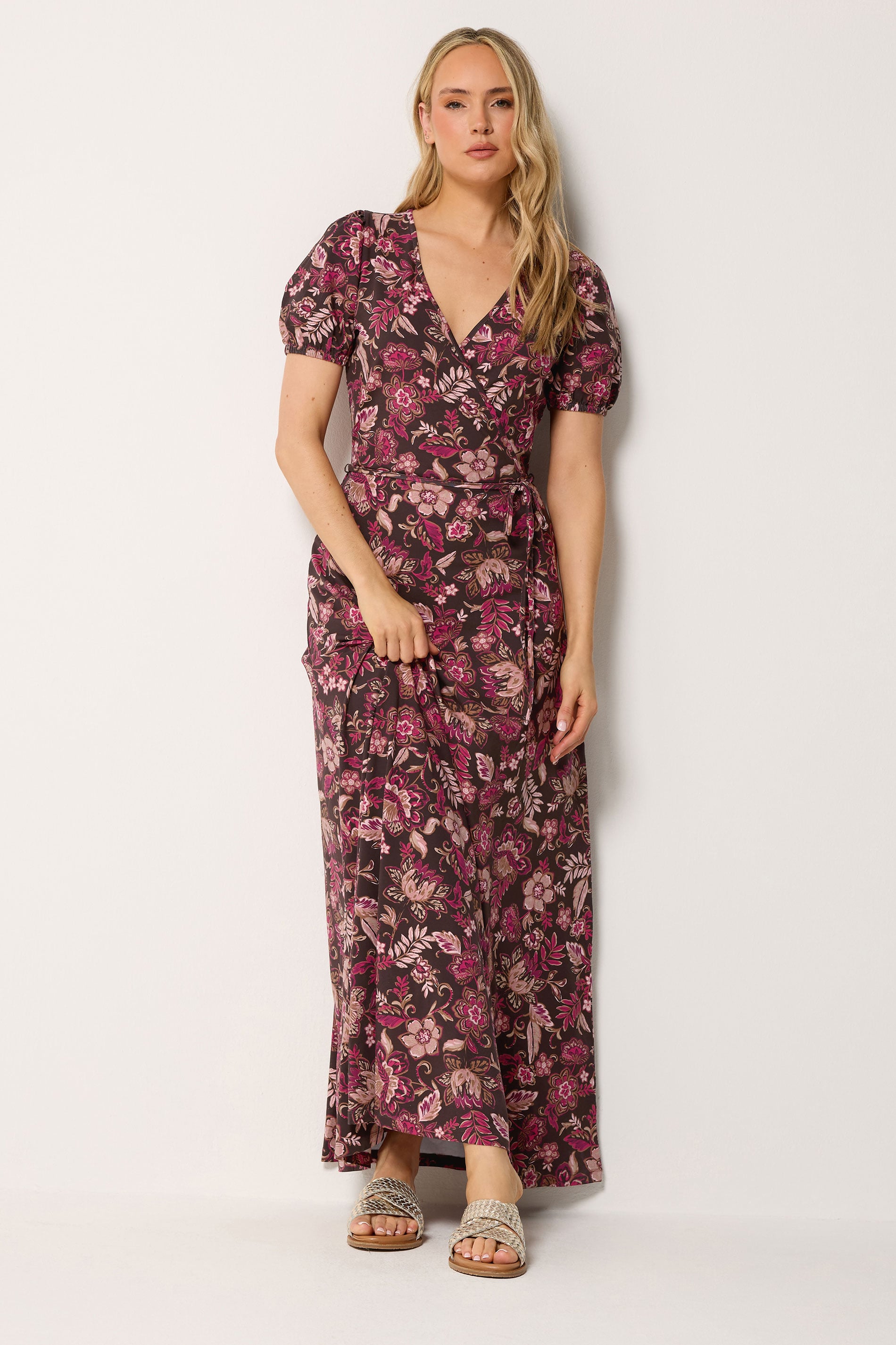 LTS Tall Women's Chocolate Brown Floral Wrap Maxi Dress | Long Tall Sally 2