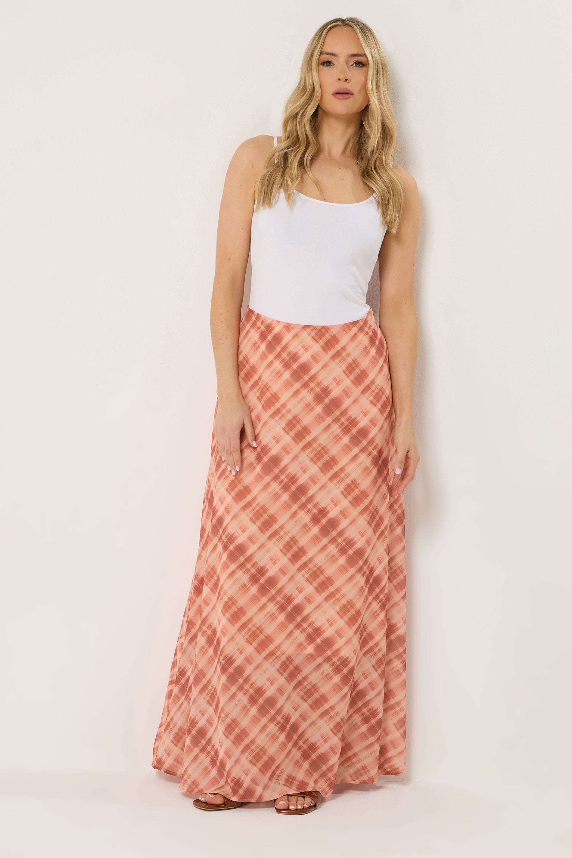 LTS Tall Women's Pink & Orange Abstract Check Maxi Skirt | Long Tall Sally 1