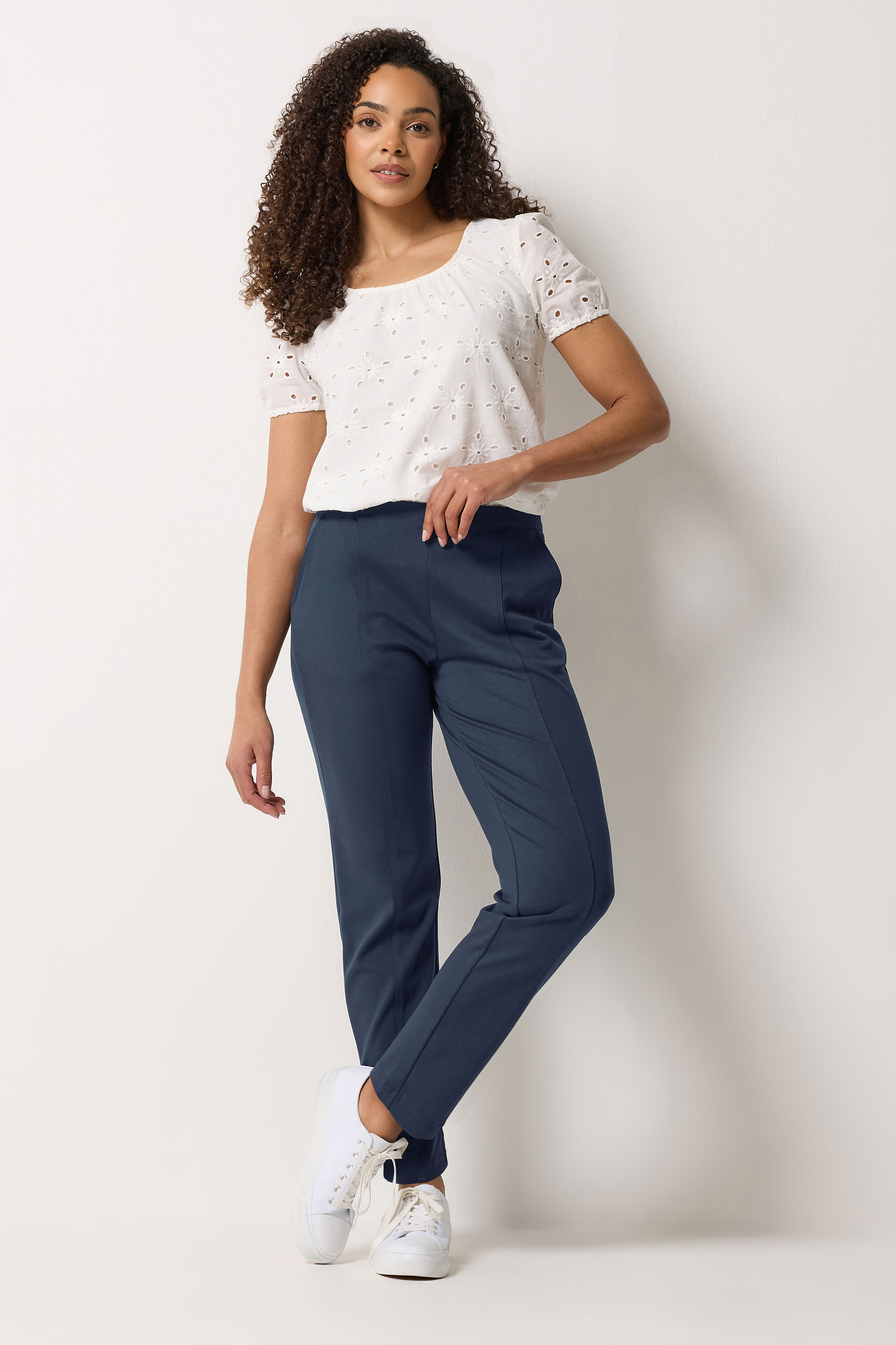 M&Co Navy Blue Ponte Seam Detail Trousers | M&Co 1