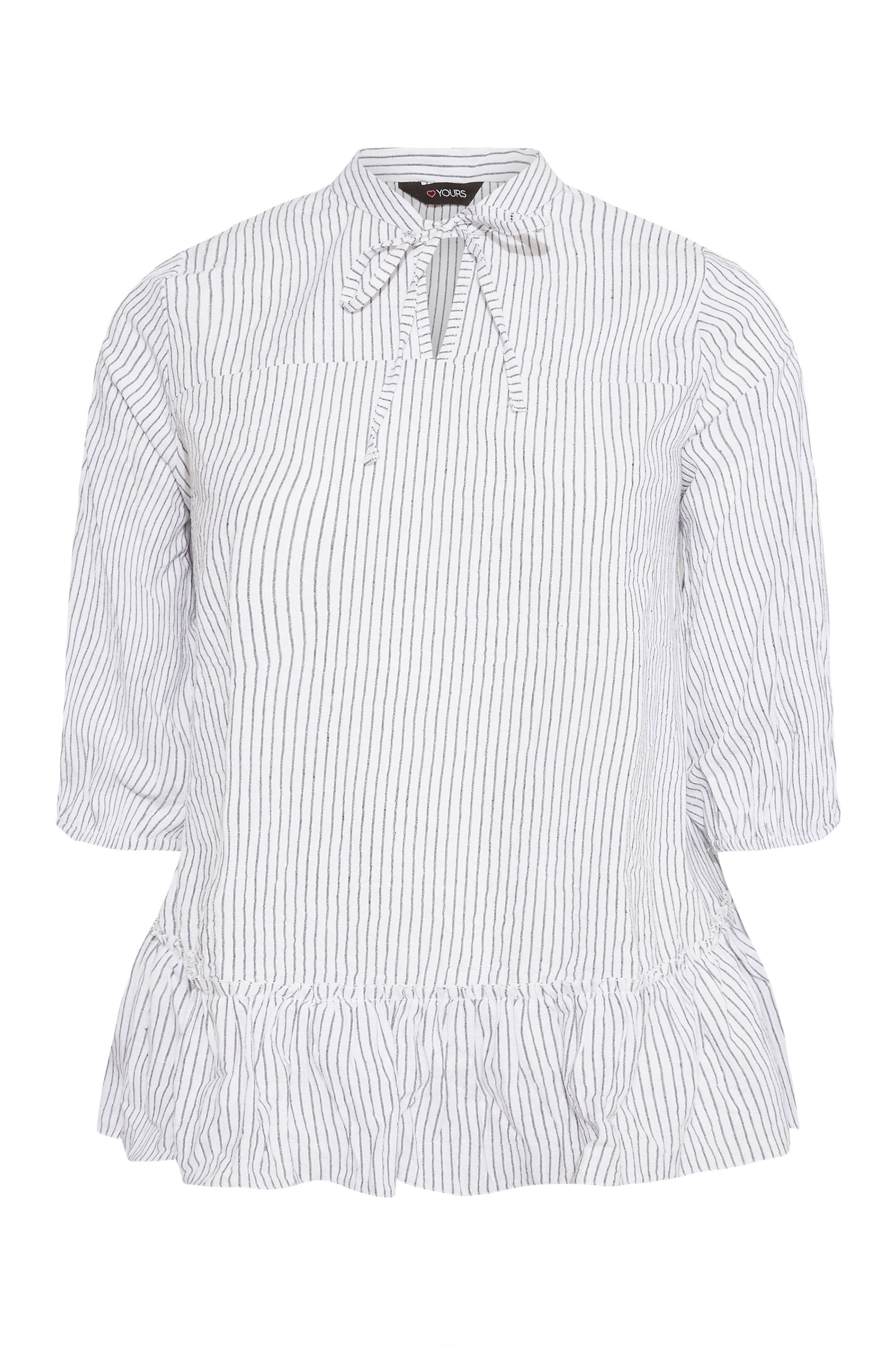 White Tie Neck Frill Top | Yours Clothing
