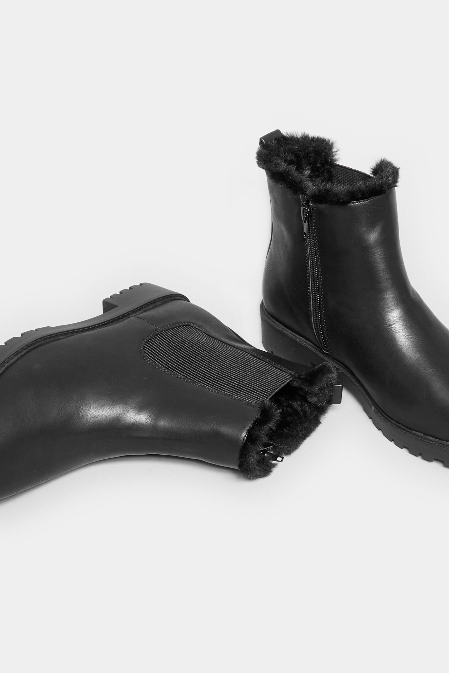 Black Faux Fur Chelsea Boots In Wide E Fit & Wide EEE Fit | Yours Clothing