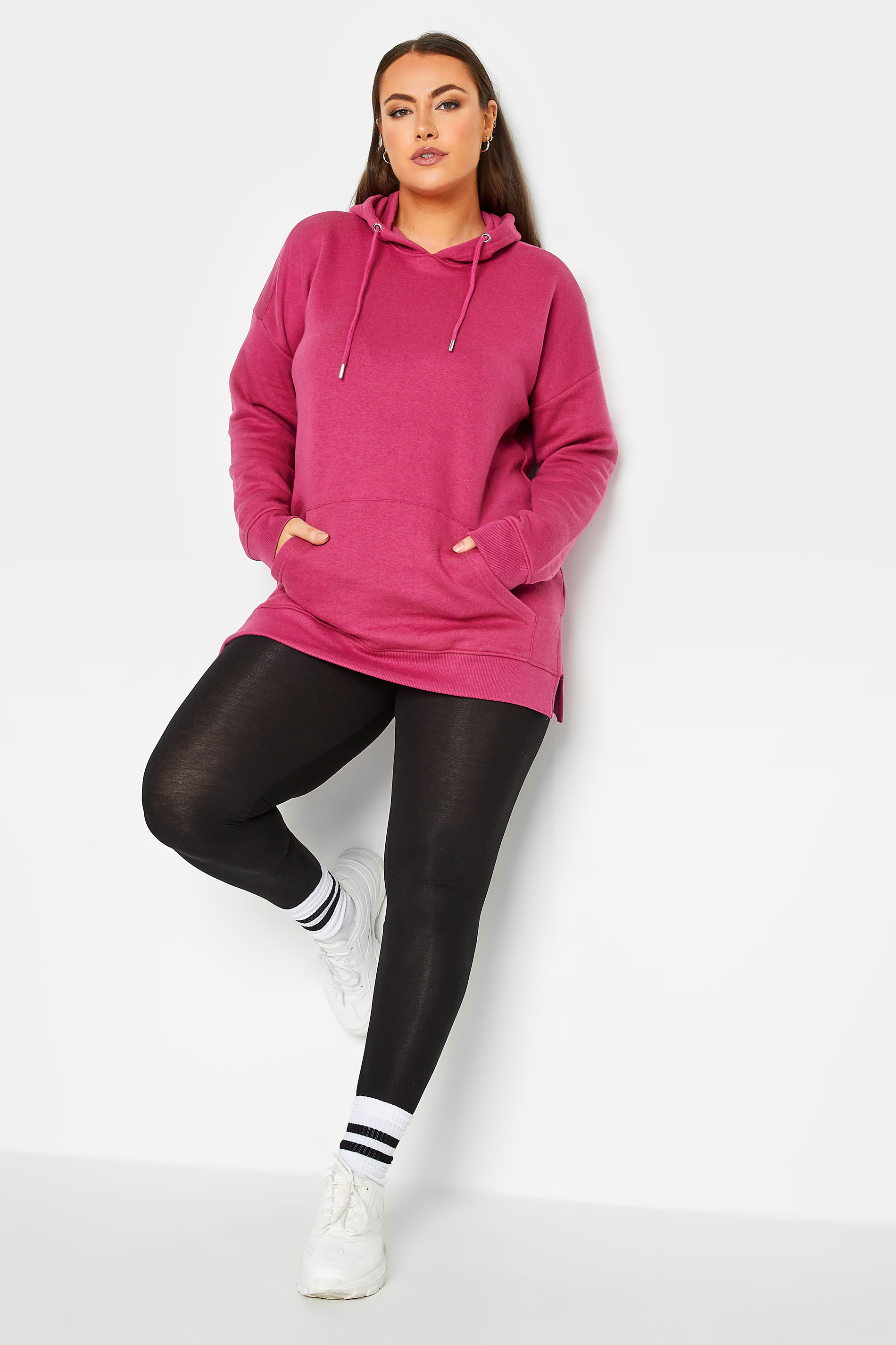 Plus Size Pink Overhead Hoodie | Yours Clothing 2