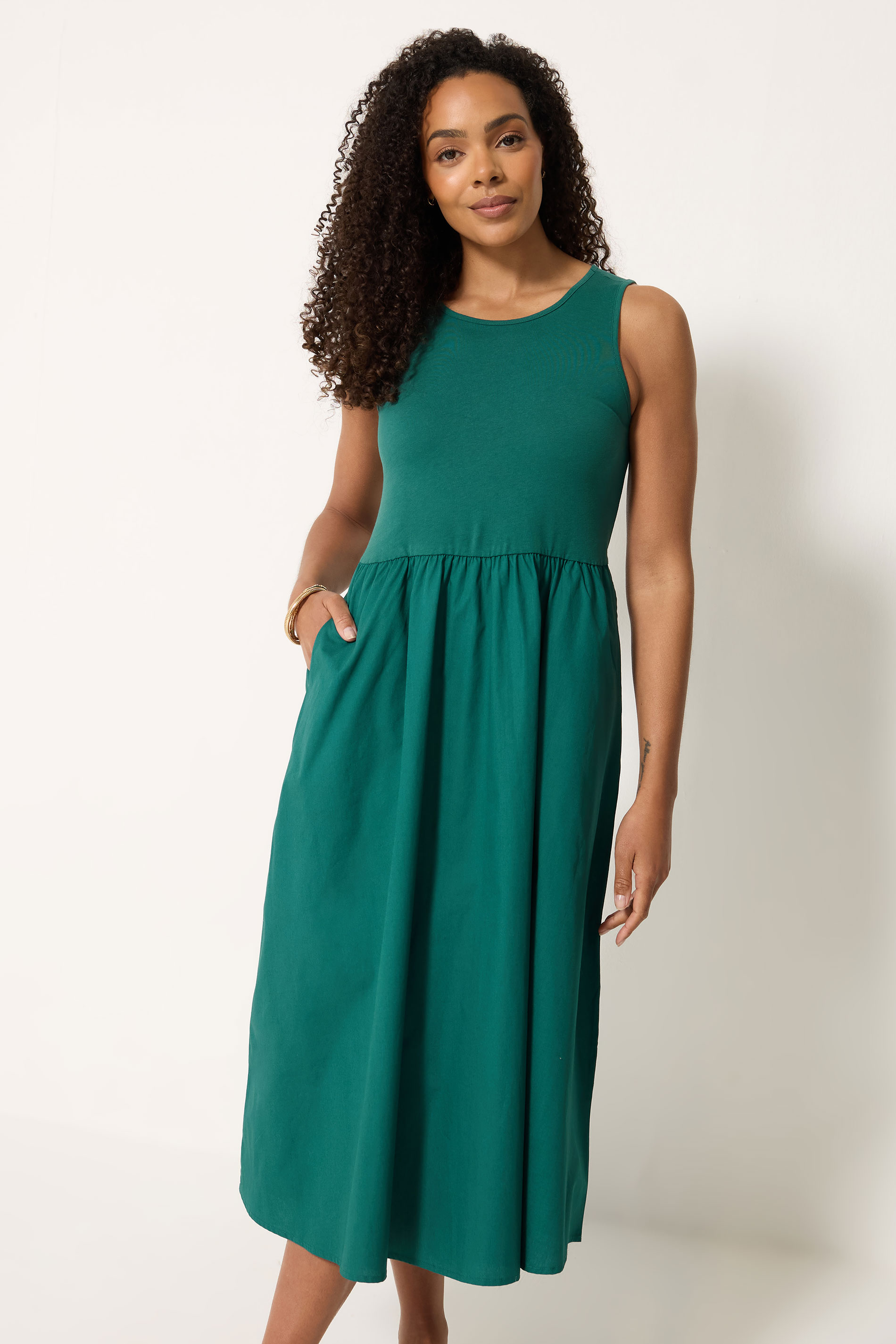 M&Co Green Sleeveless Cotton Midi Dress | M&Co 1