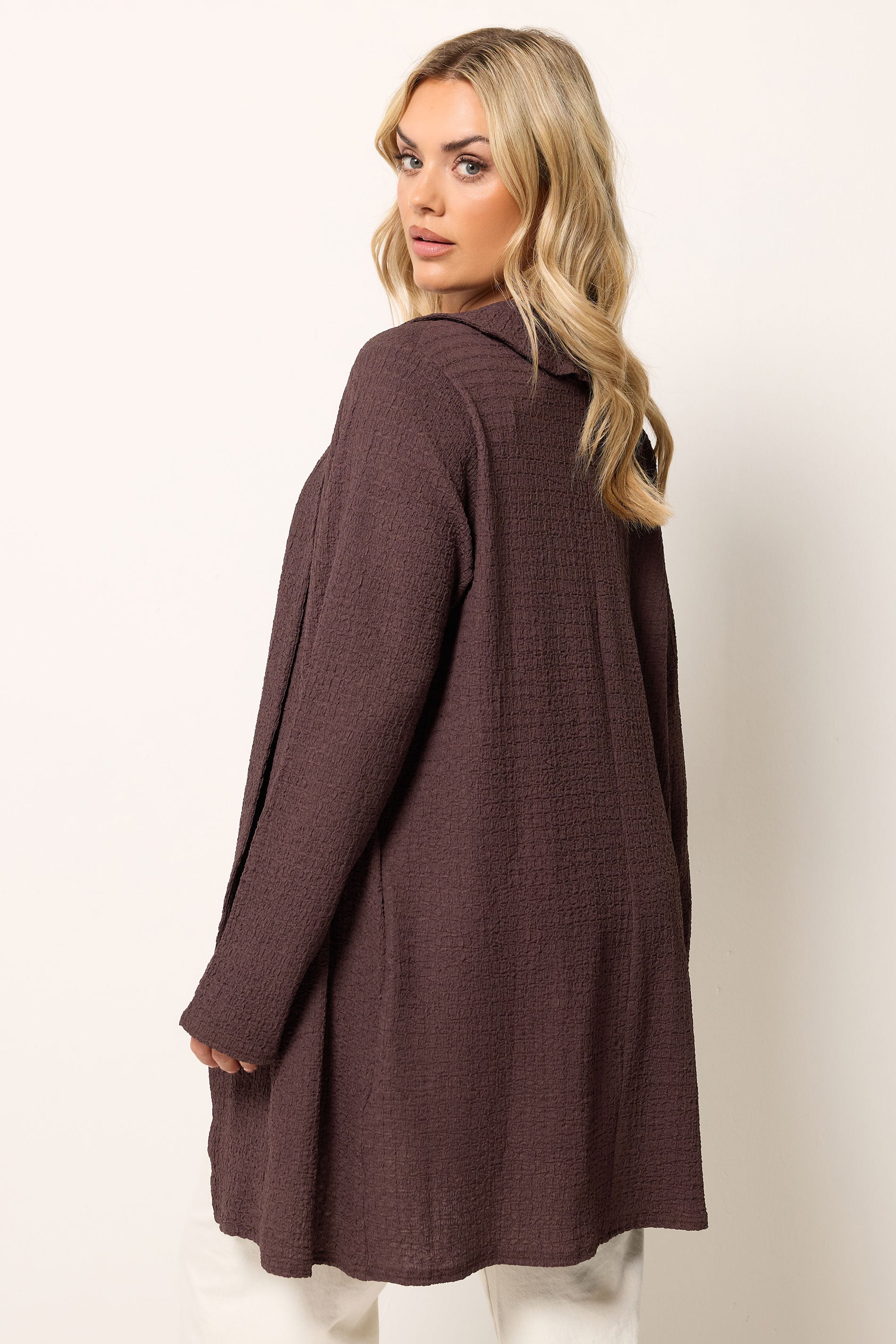 YOURS Plus Size Chocolate Brown Bubble Textured Blazer | Yours Clothing 2