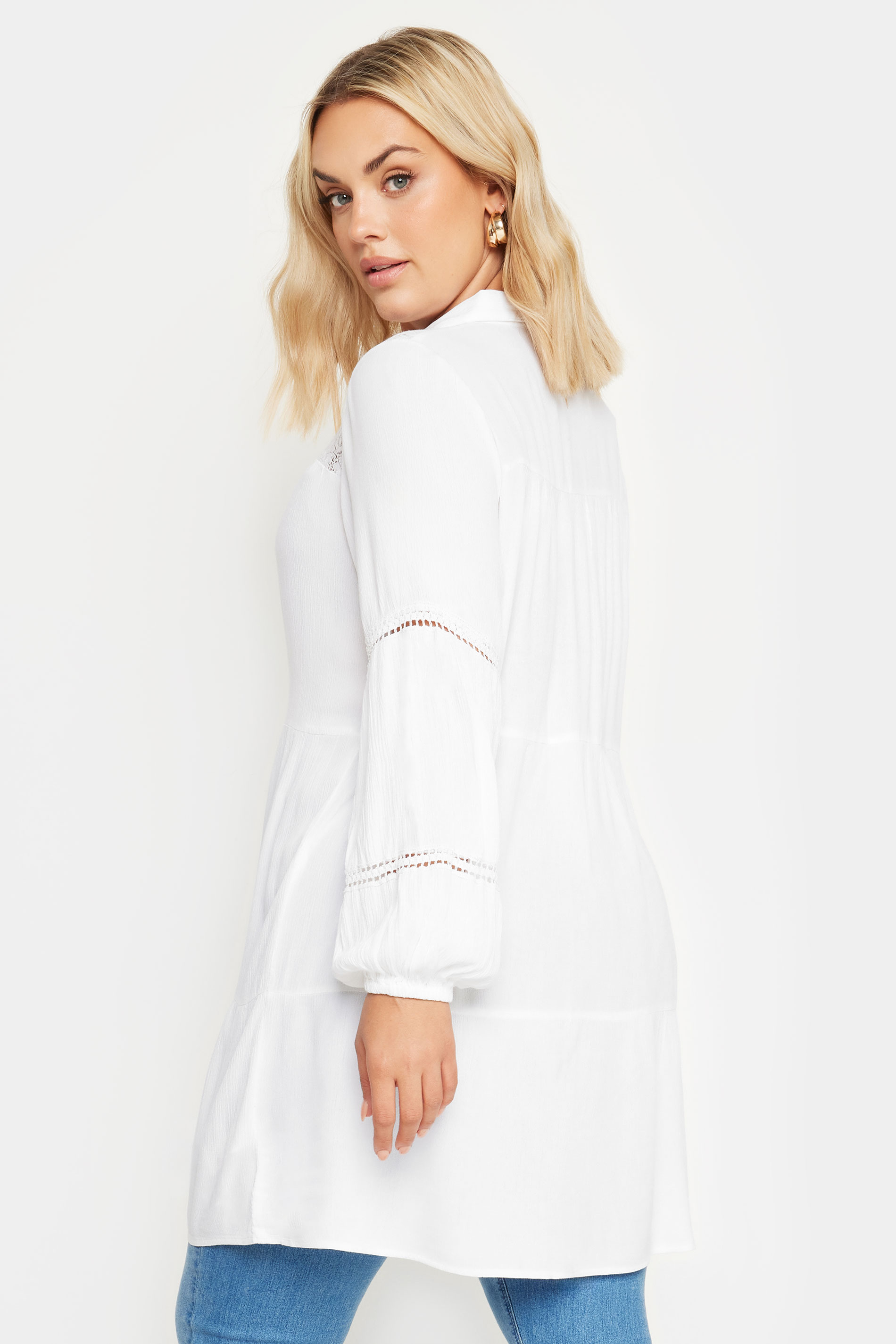 YOURS Plus Size White Tiered Shirt | Yours Clothing 3