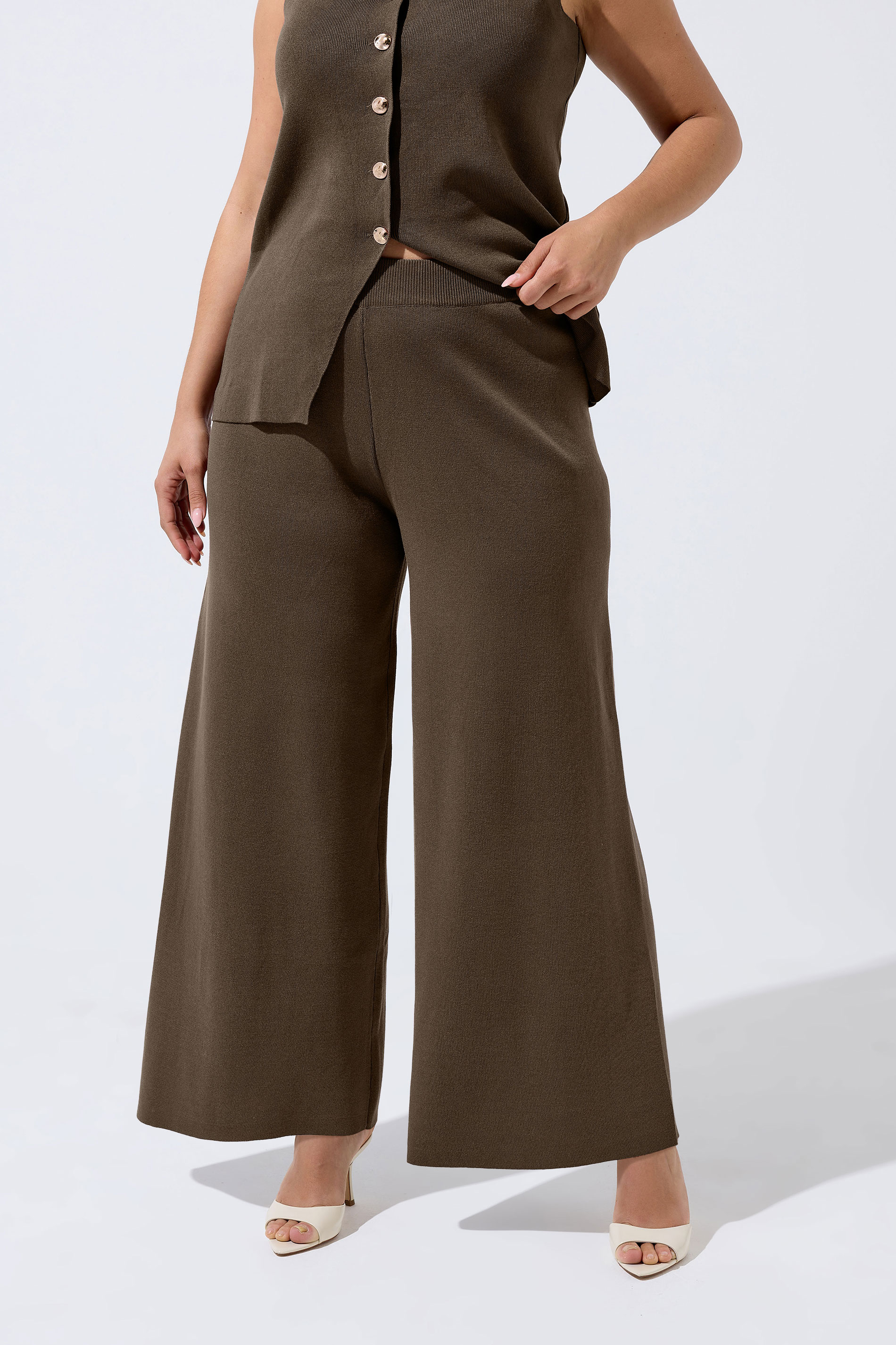 LIMITED COLLECTION Plus Size Chocolate Brown Knitted Trousers | Yours Clothing 1