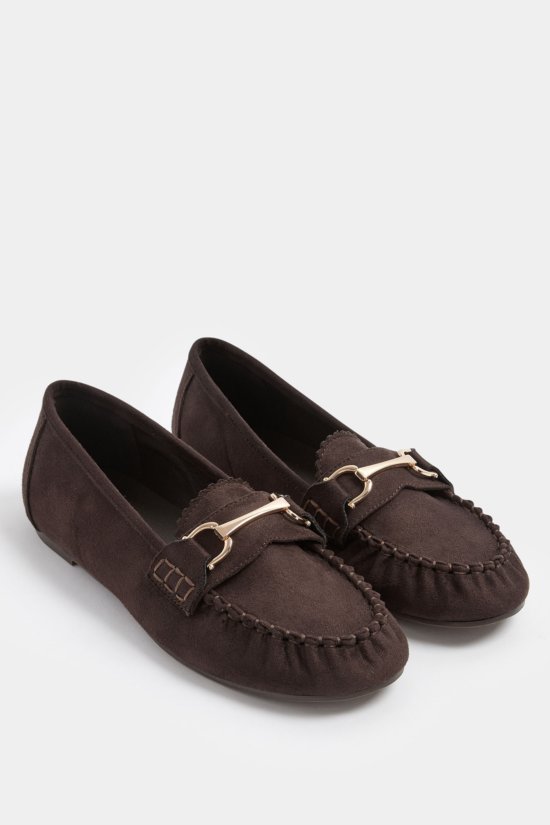 Chocolate Brown Faux Suede Loafers In Wide E Fit | Yours Clothing 3
