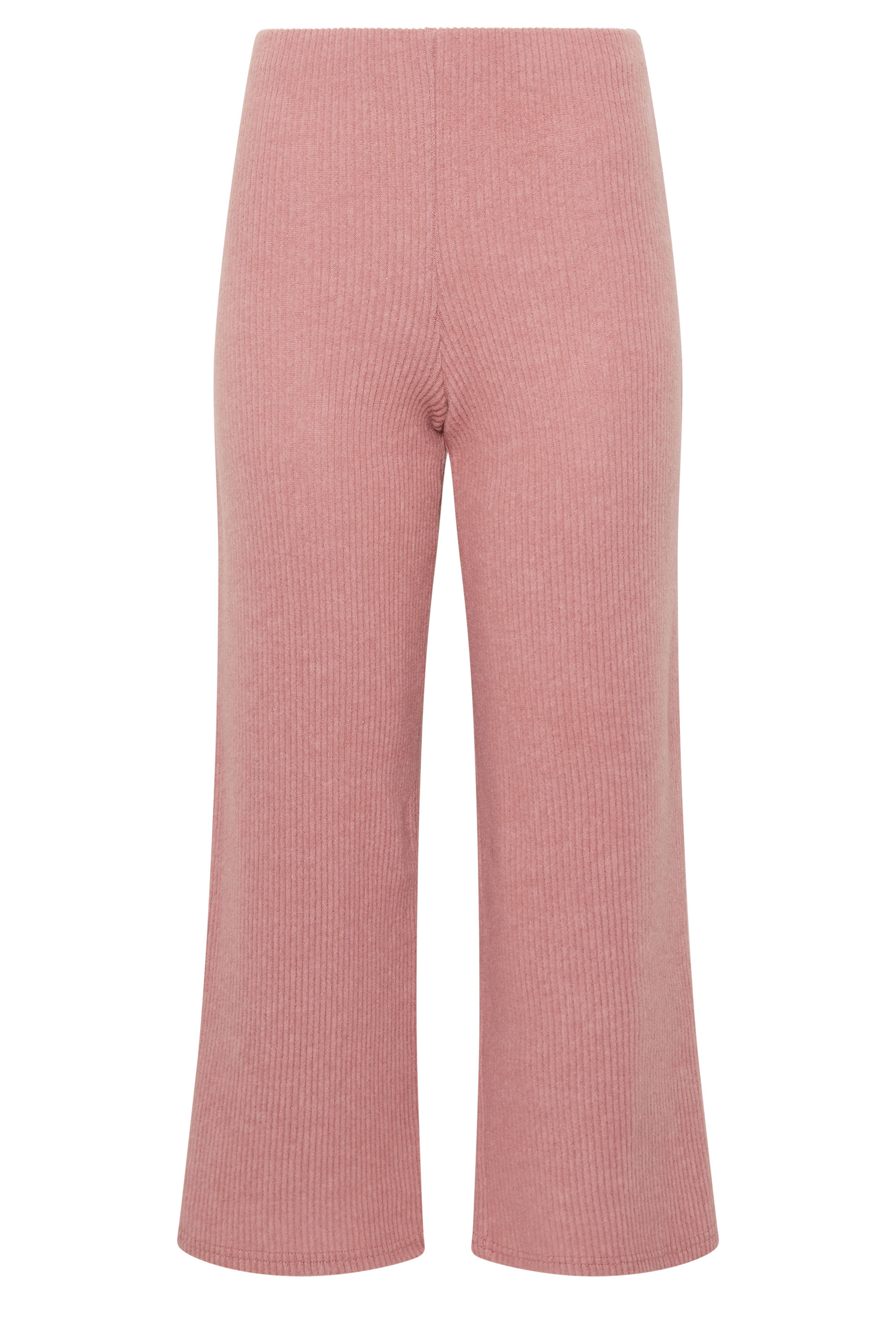 PixieGirl Petite Women's Pink Marl Ribbed Soft Touch Wide Leg Trousers | PixieGirl 5