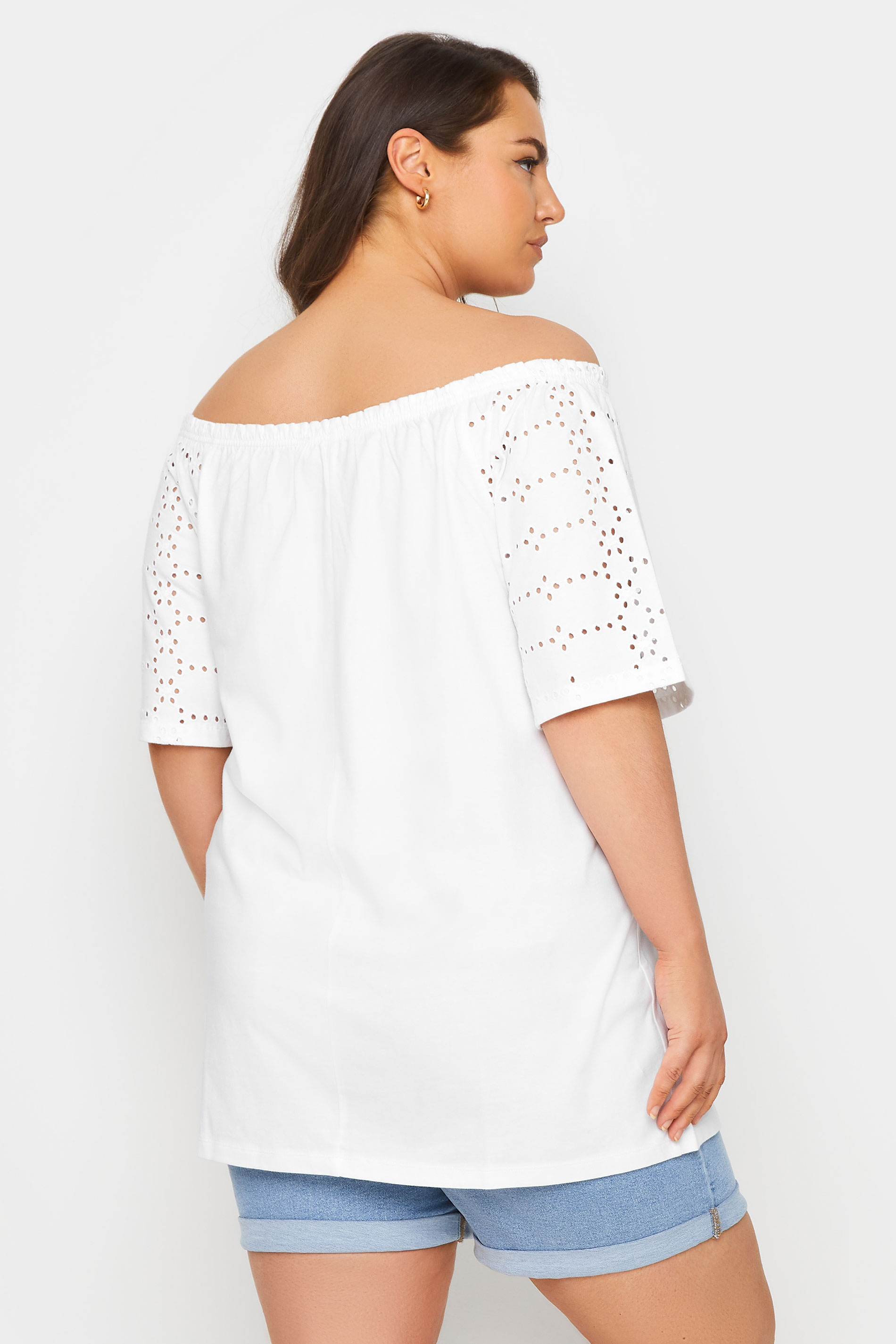 YOURS Plus Size White Broderie Anglaise Bardot Top | Yours Clothing 3