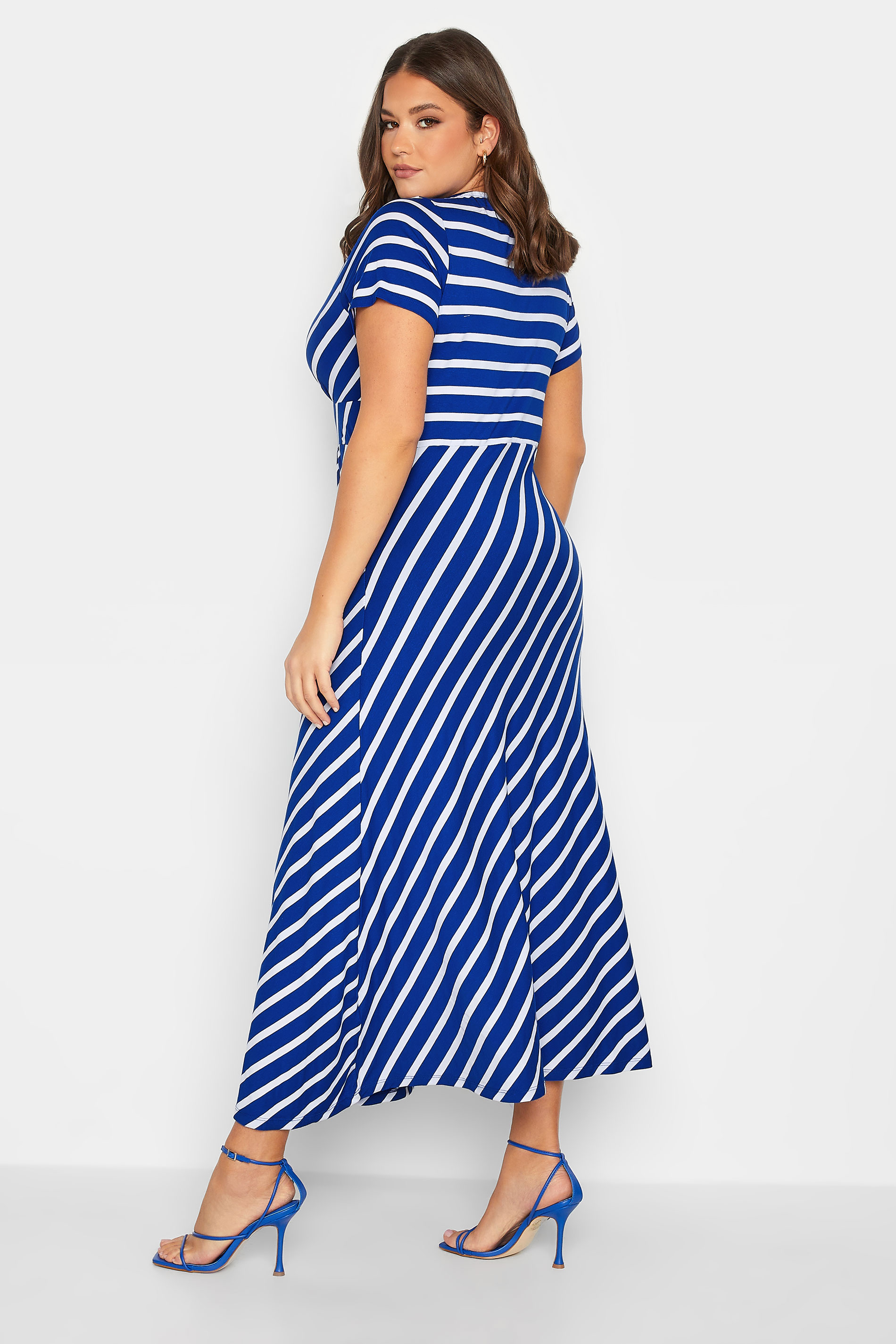YOURS Plus Size Blue Stripe Swing Maxi Dress | Yours Clothing 3