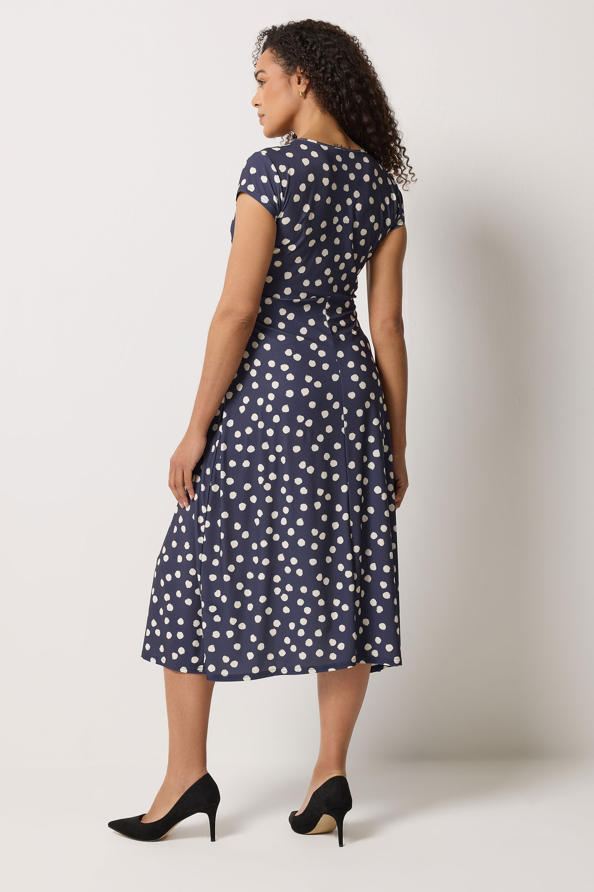 M&Co Navy Blue Polka Dot Side Twist Midi Dress | M&Co 5