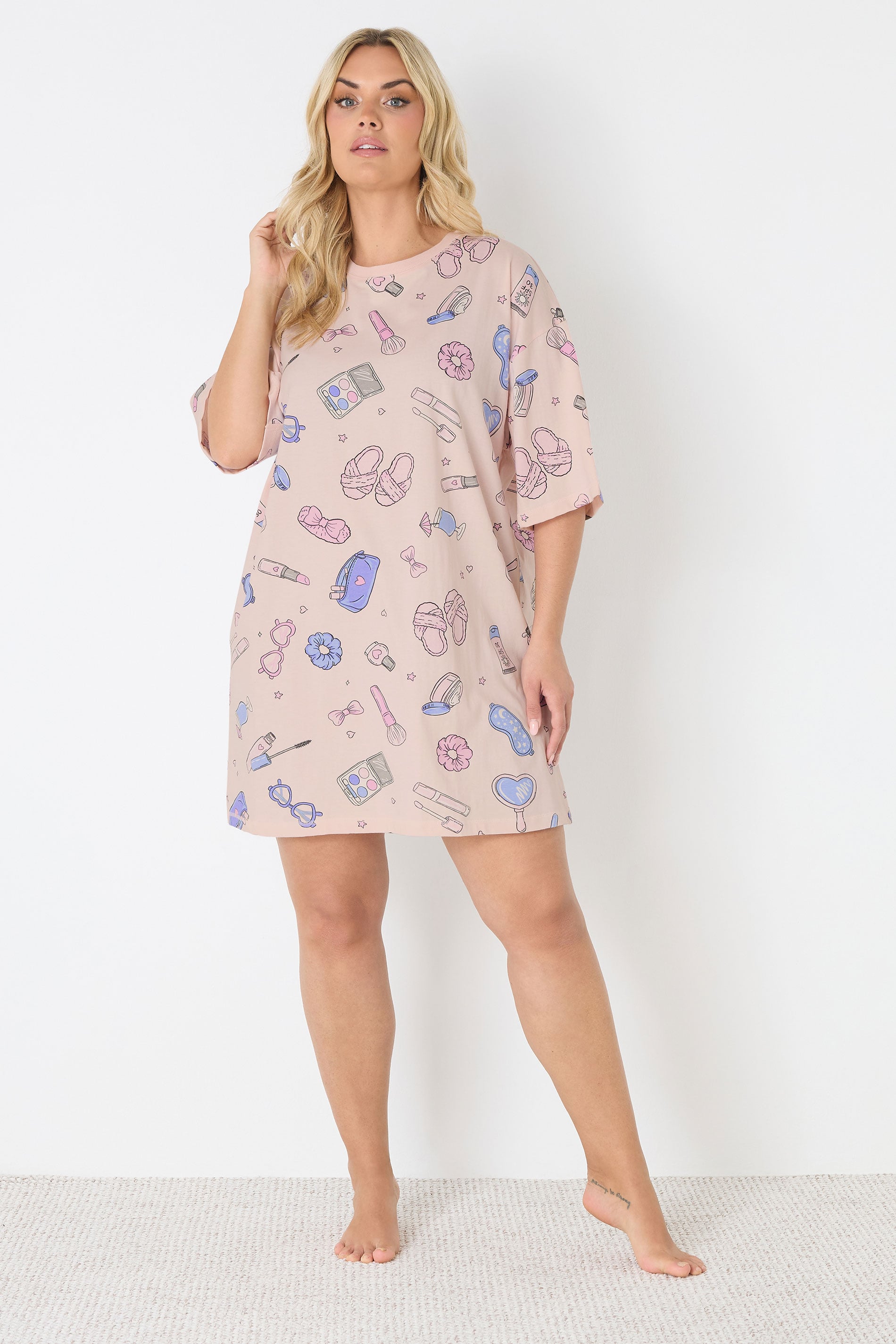 YOURS Plus Size Pink Girly Print T-Shirt Nightdress | Yours Clothing 1