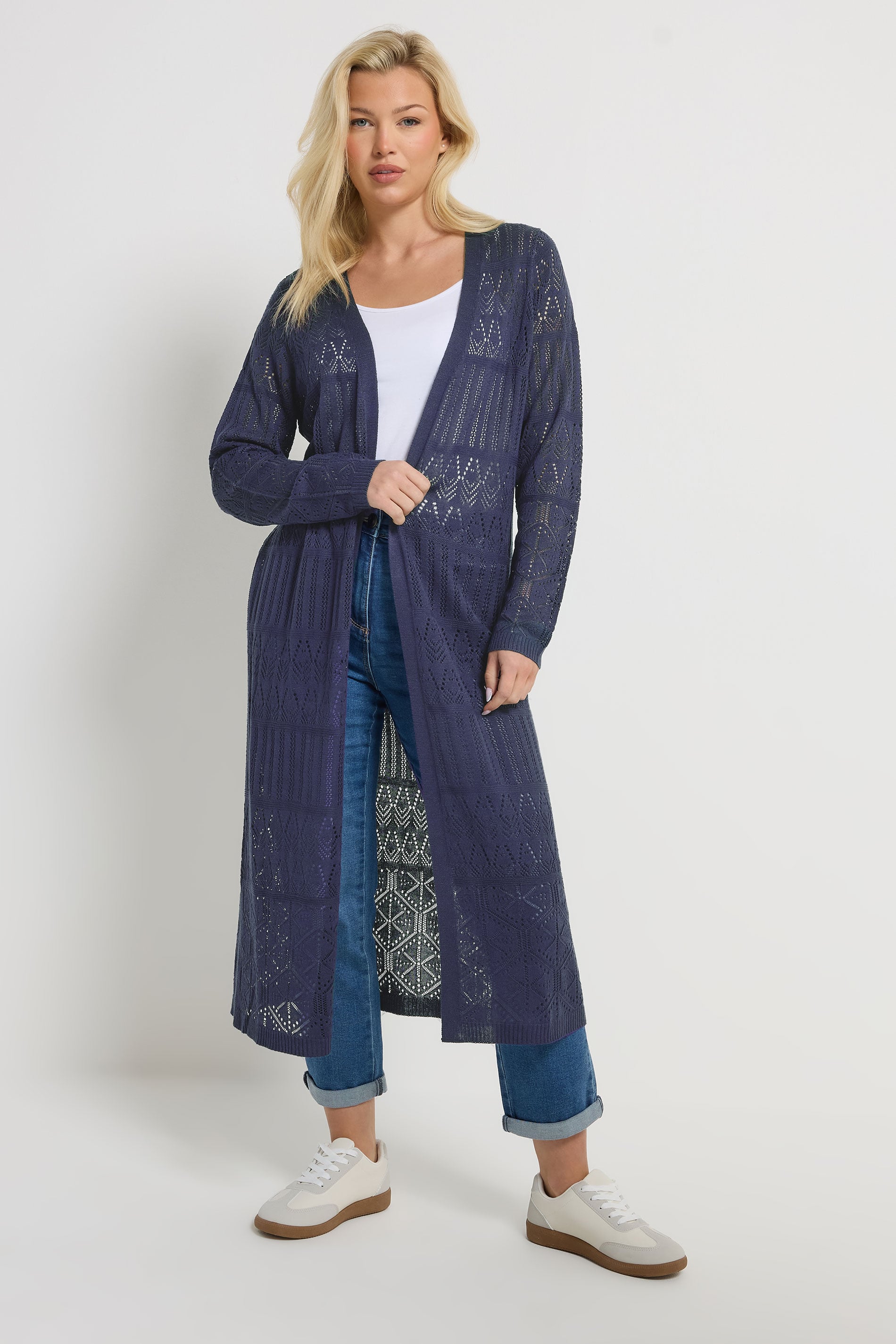 M&Co Navy Blue Pointelle Longline Cardigan | M&Co 1