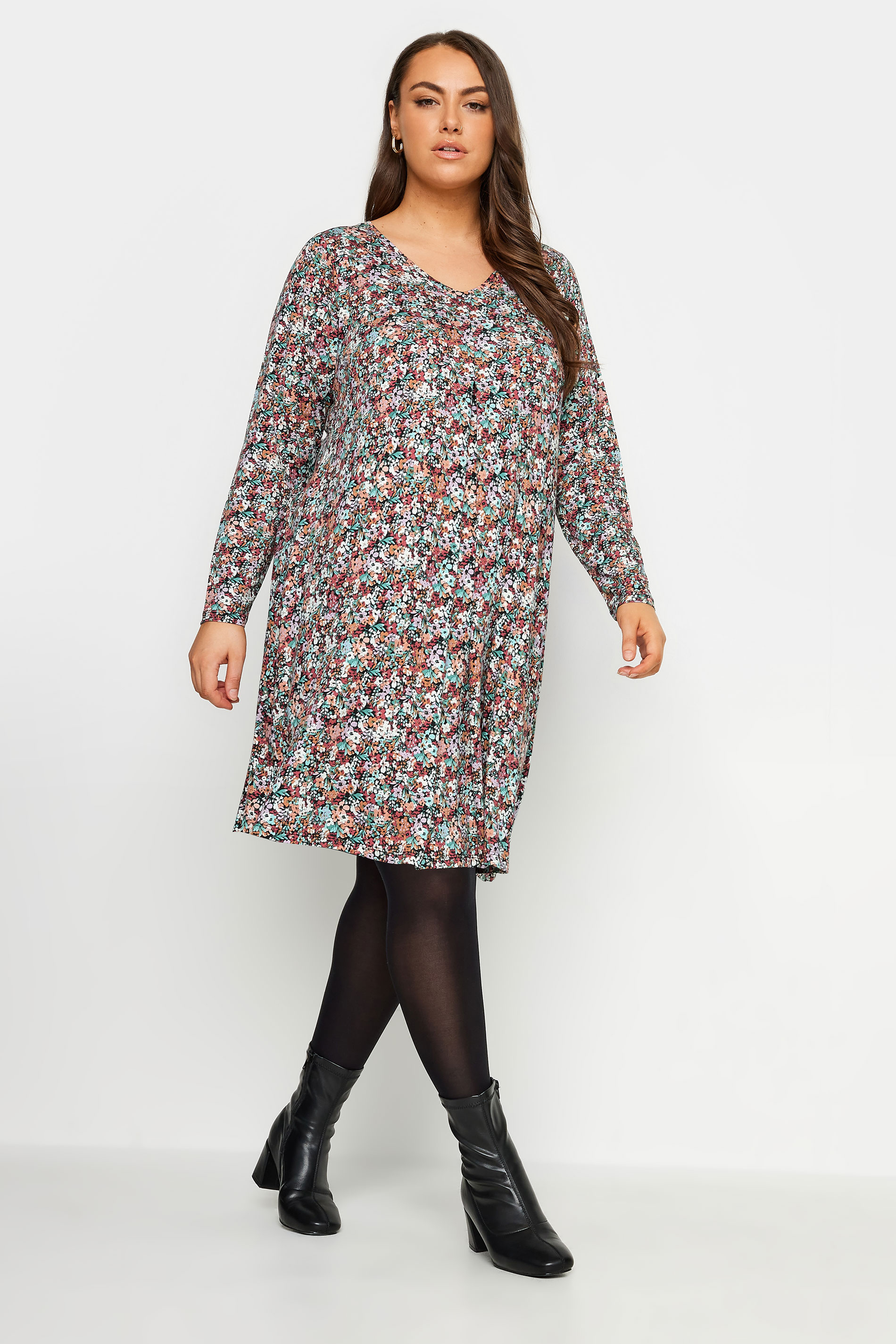 YOURS Plus Size Pink Ditsy Floral Print Midi Dress | Yours Clothing 1