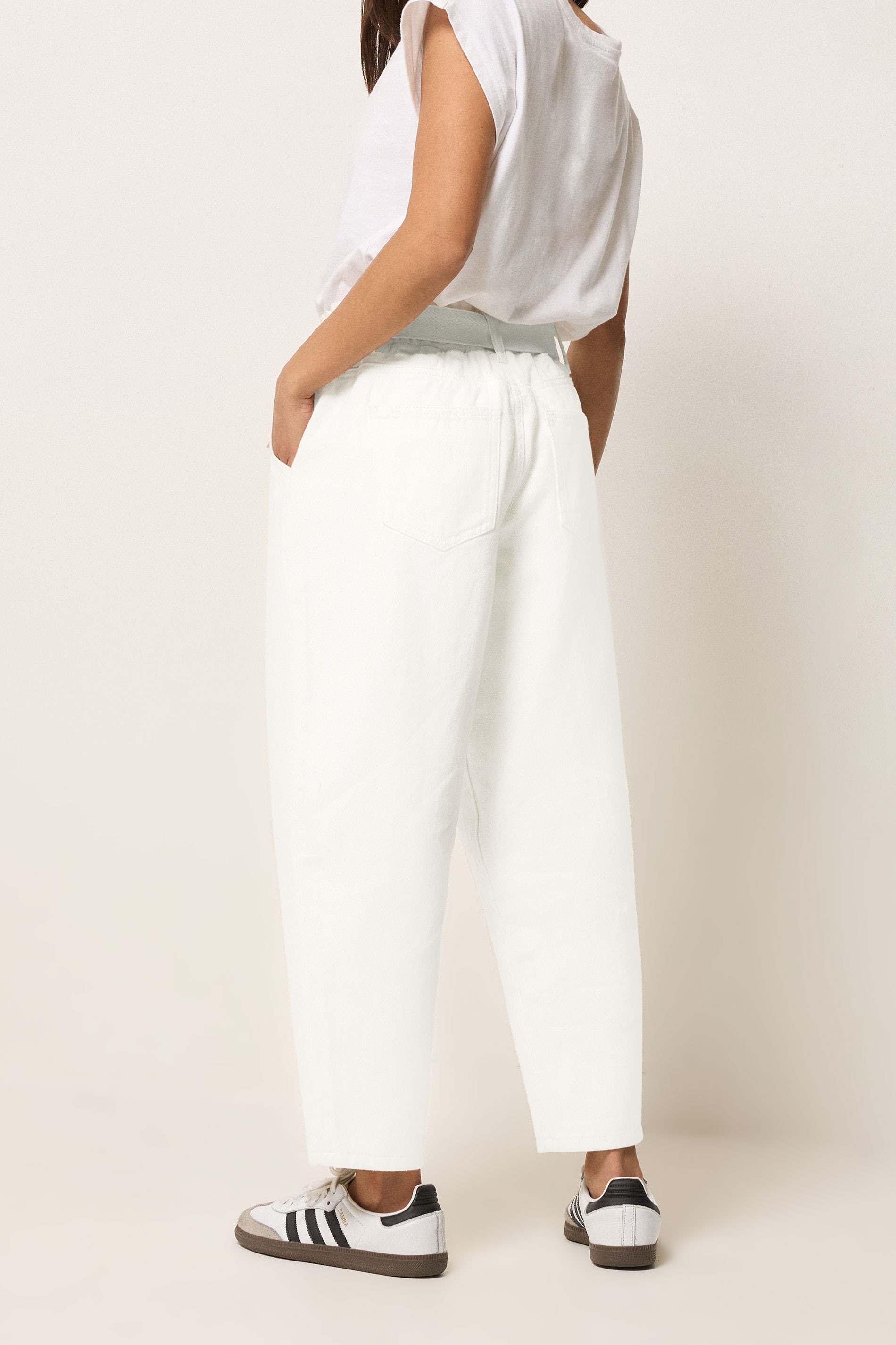 PixieGirl Petite Women's White Belted Barrel Jeans | PixieGirl 2