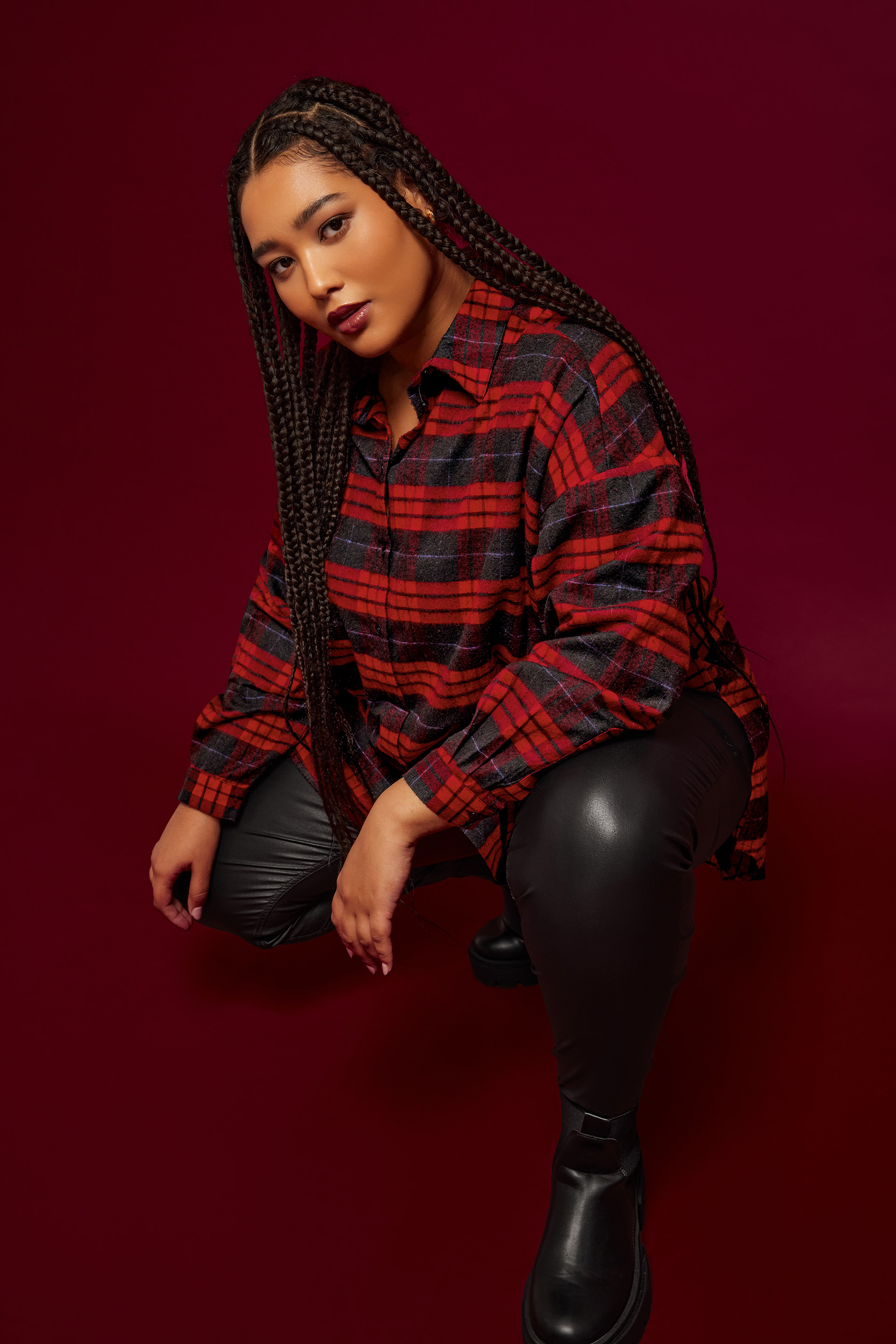 YOURS Curve Red Check Brushed Oversized Boyfriend Shirt 1