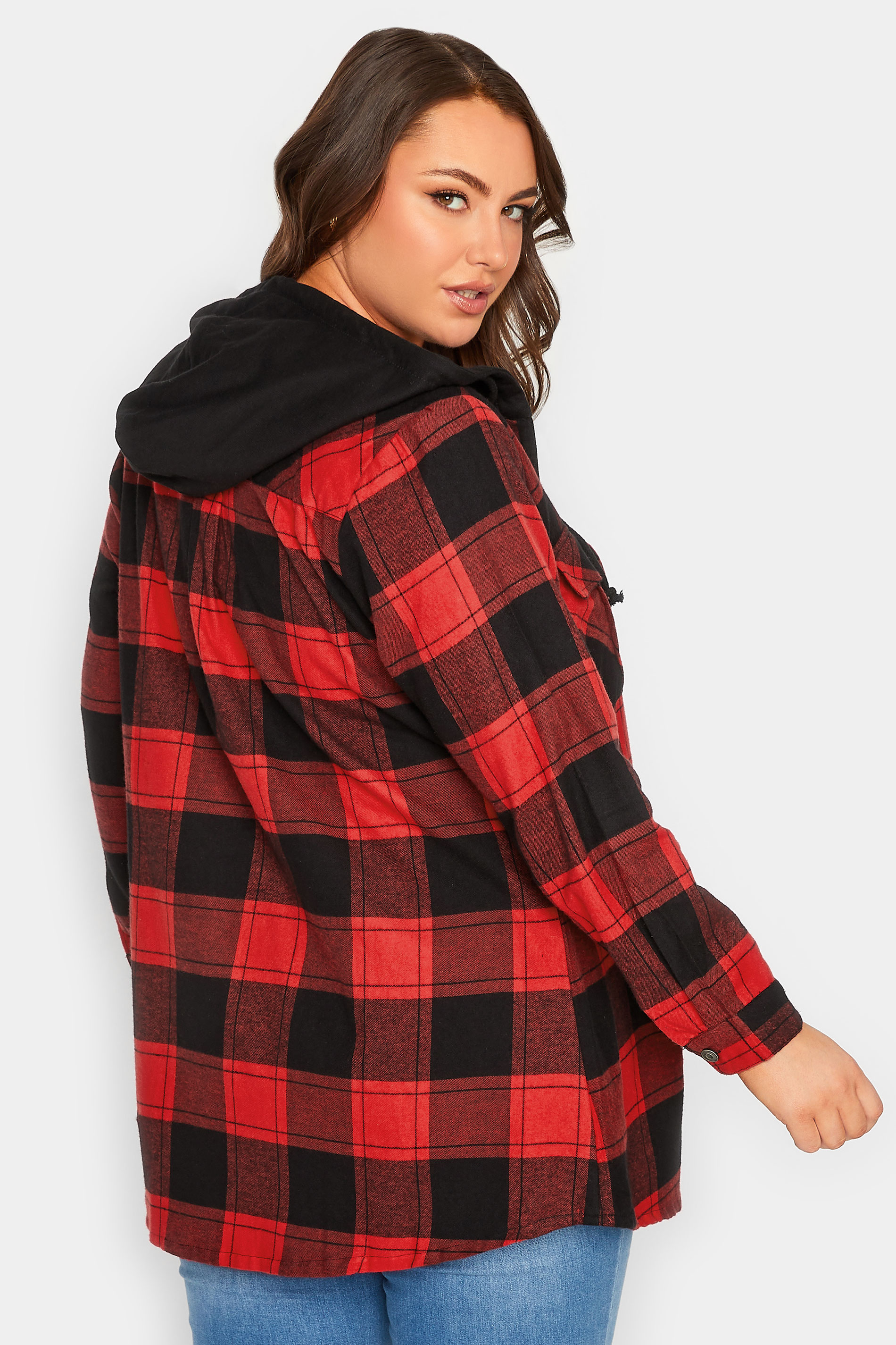 Plus Size Red Check Hooded Shirt | Yours Clothing 3