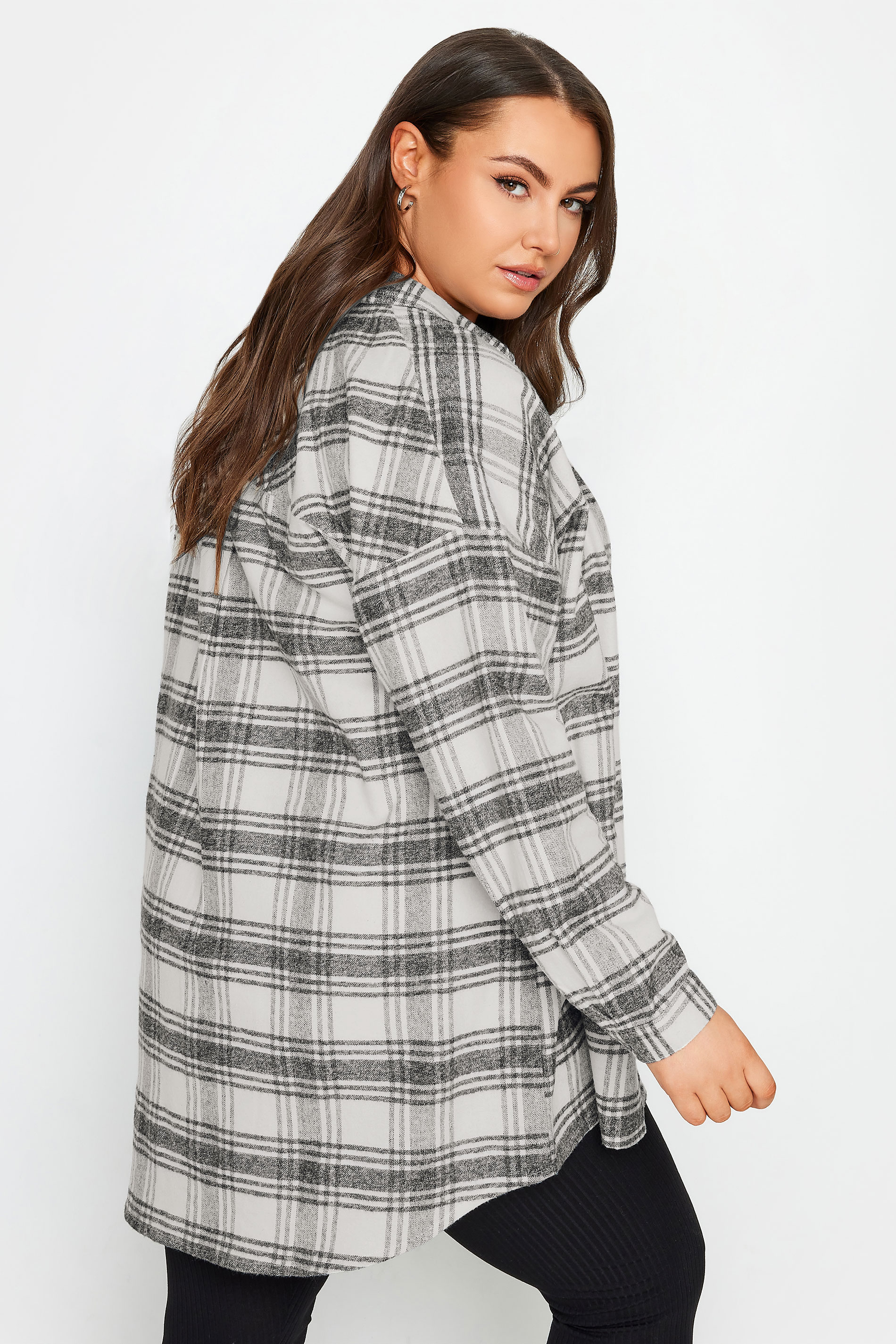 YOURS Curve White & Grey Oversized Boyfriend Shirt | Yours Clothing 3