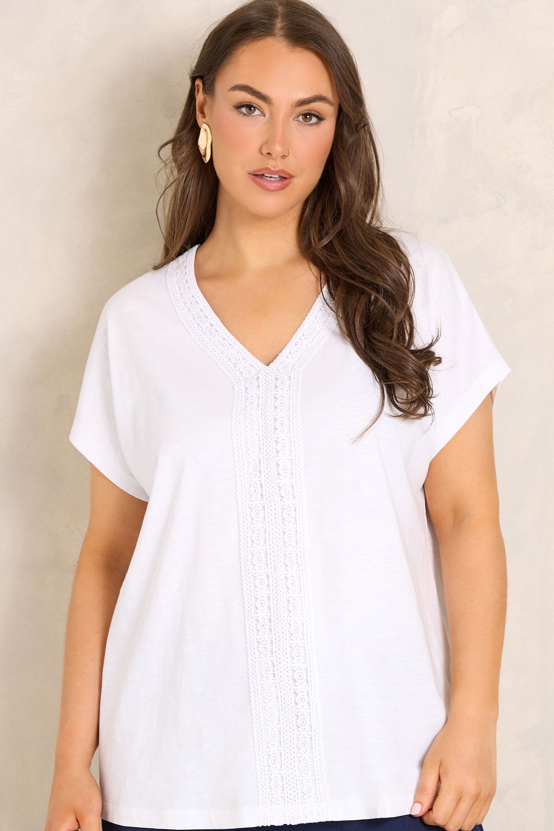 EVANS Plus Size White Cotton Crochet Trim Top | Evans 3