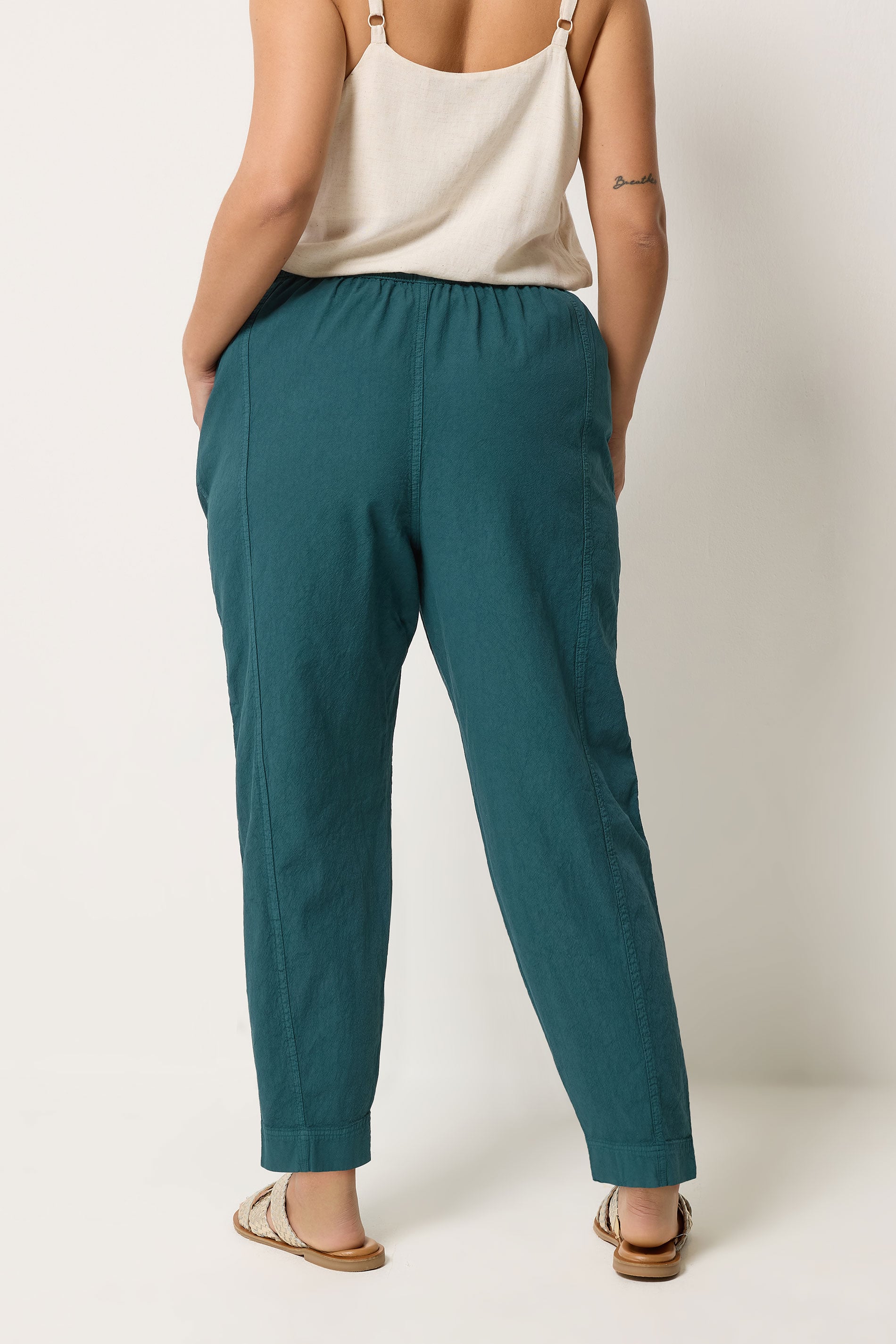 YOURS Plus Size Teal Green Cool Cotton Barrel Leg Denim Trousers | Yours Clothing 2