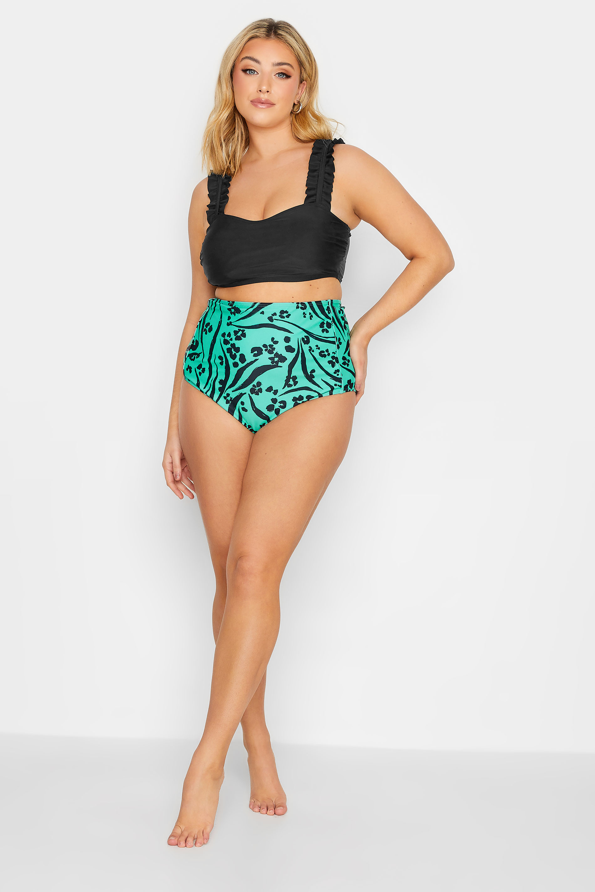 YOURS Plus Size Black Frill Strap Bikini Top Yours Clothing