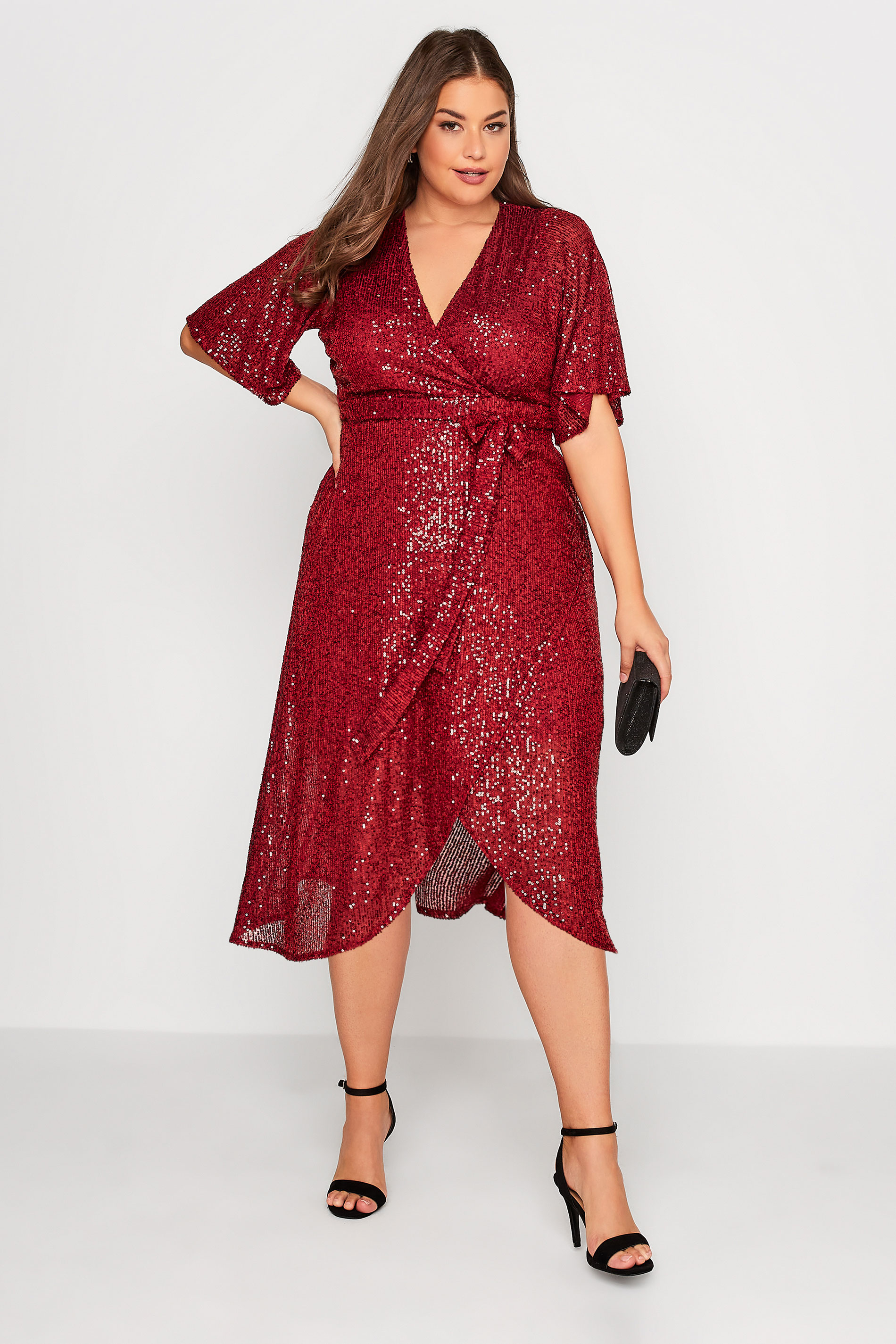 YOURS LONDON Plus Size Sequin Embellished Wrap Dress Yours Clothing