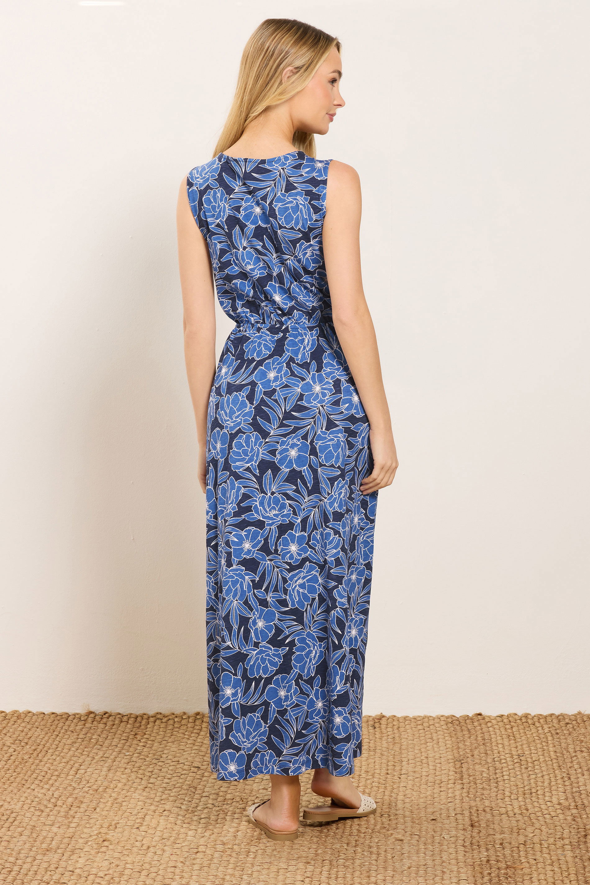 M&Co Blue Floral Print Tie Waist Cotton Maxi Dress | M&Co 2