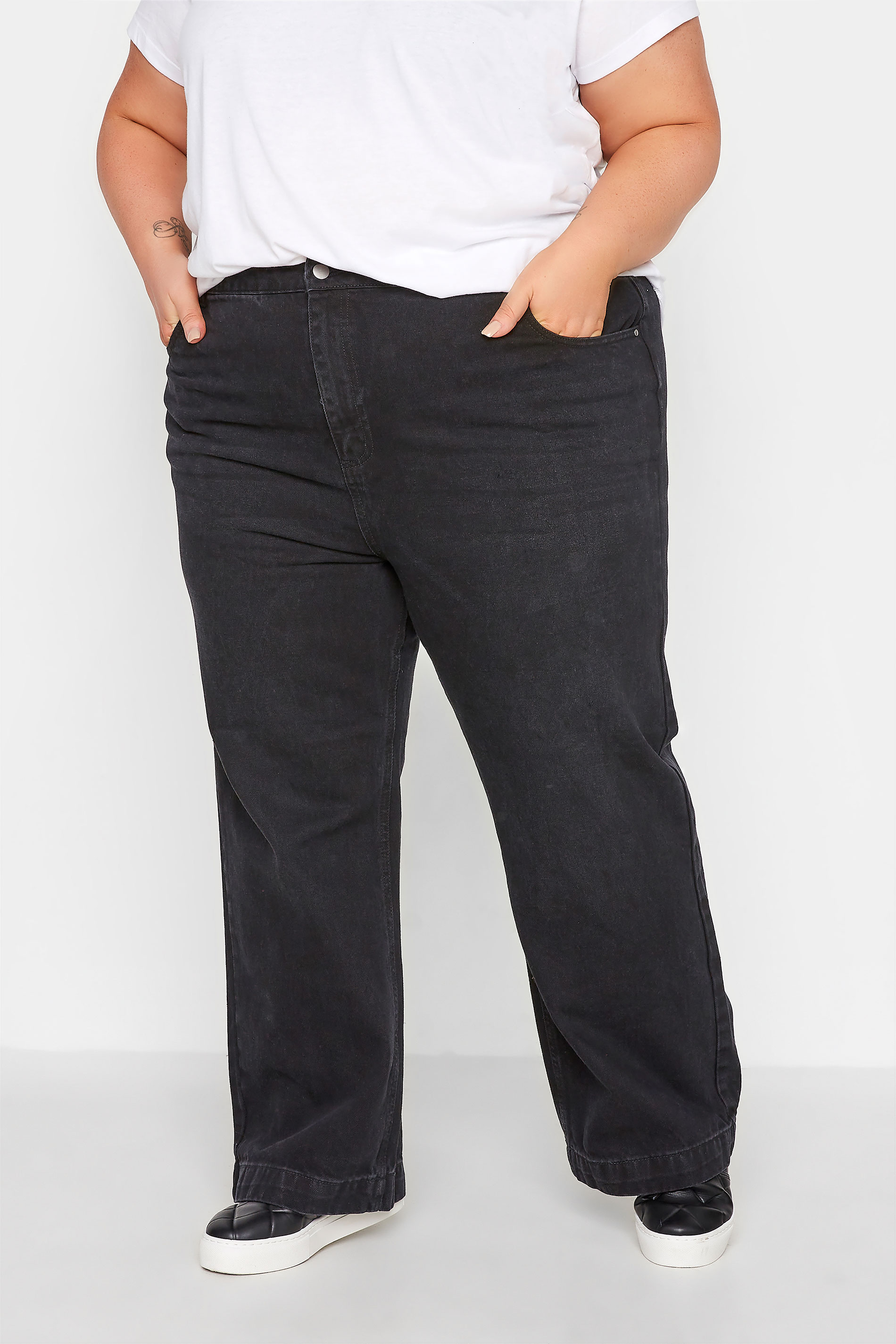 Plus Size Black Wide Leg Jeans | Yours Clothing 1