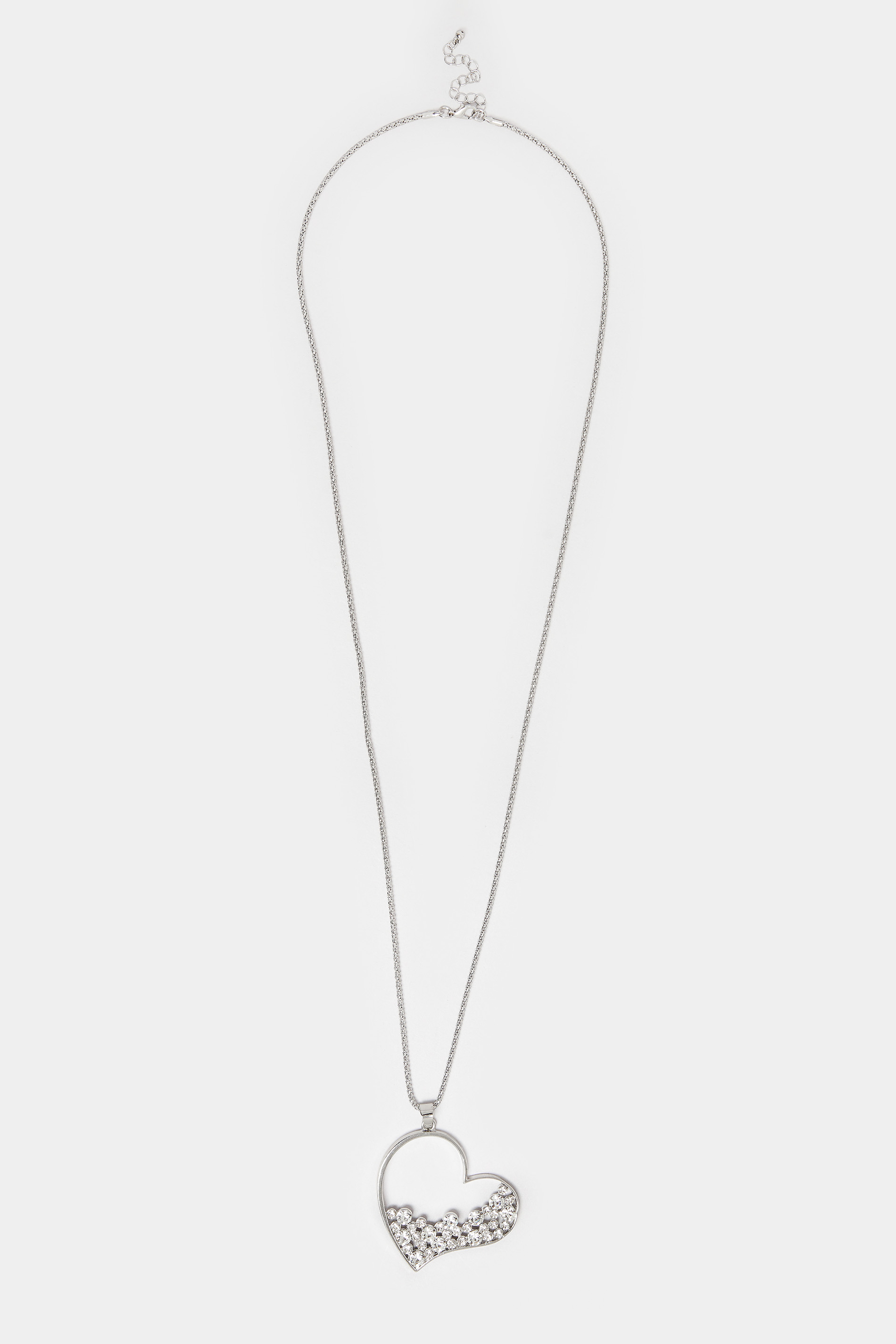 Silver Long Diamante Heart Necklace  2