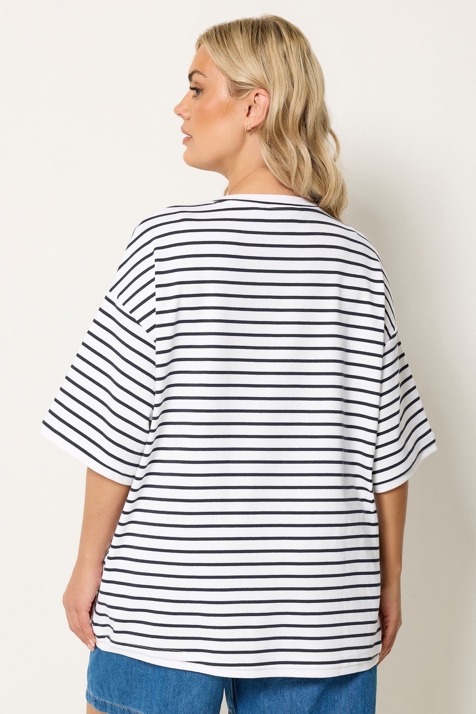 YOURS Plus Size White Stripe Ringer T-Shirt | Yours Clothing 2