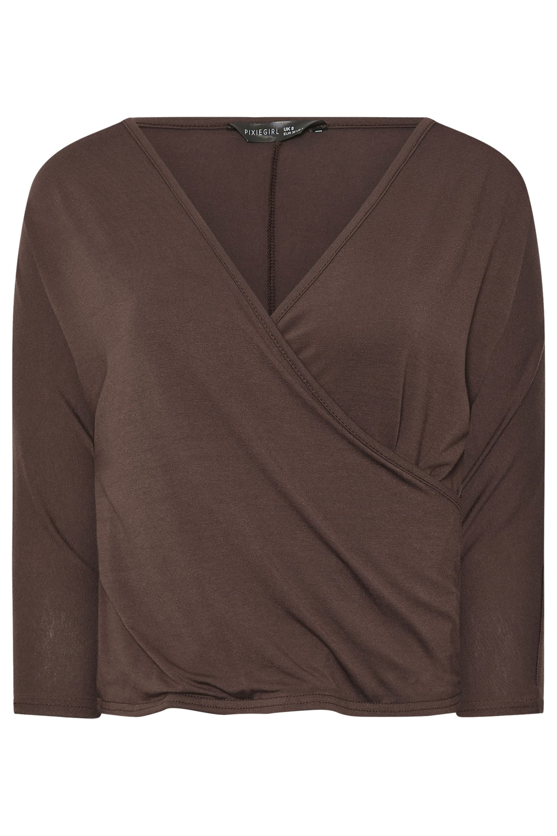PixieGirl Petite Women's Chocolate Brown Wrap Top | PixieGirl 7