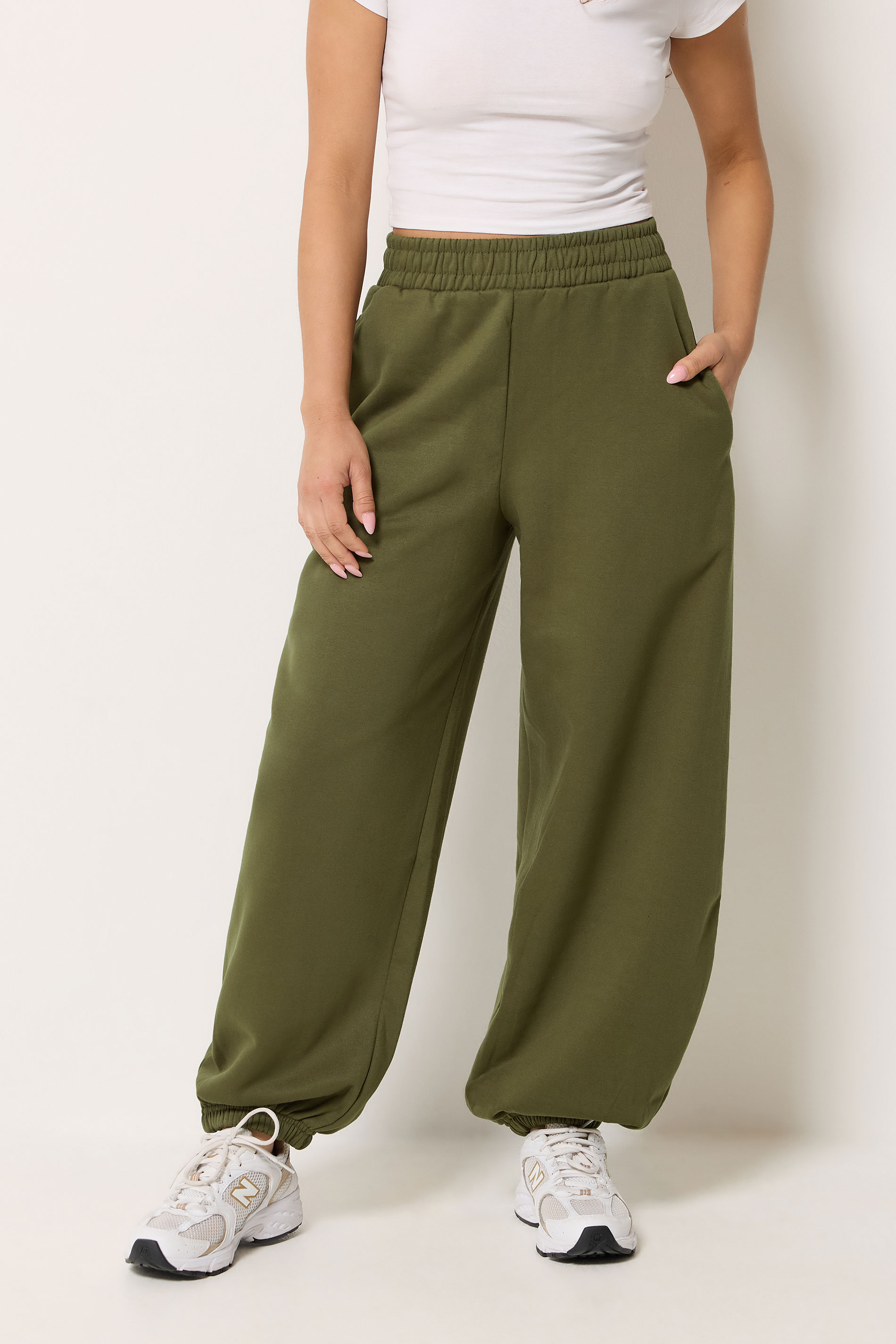 PixieGirl Petite Women's Olive Green Brushed Balloon Joggers | PixieGirl 1