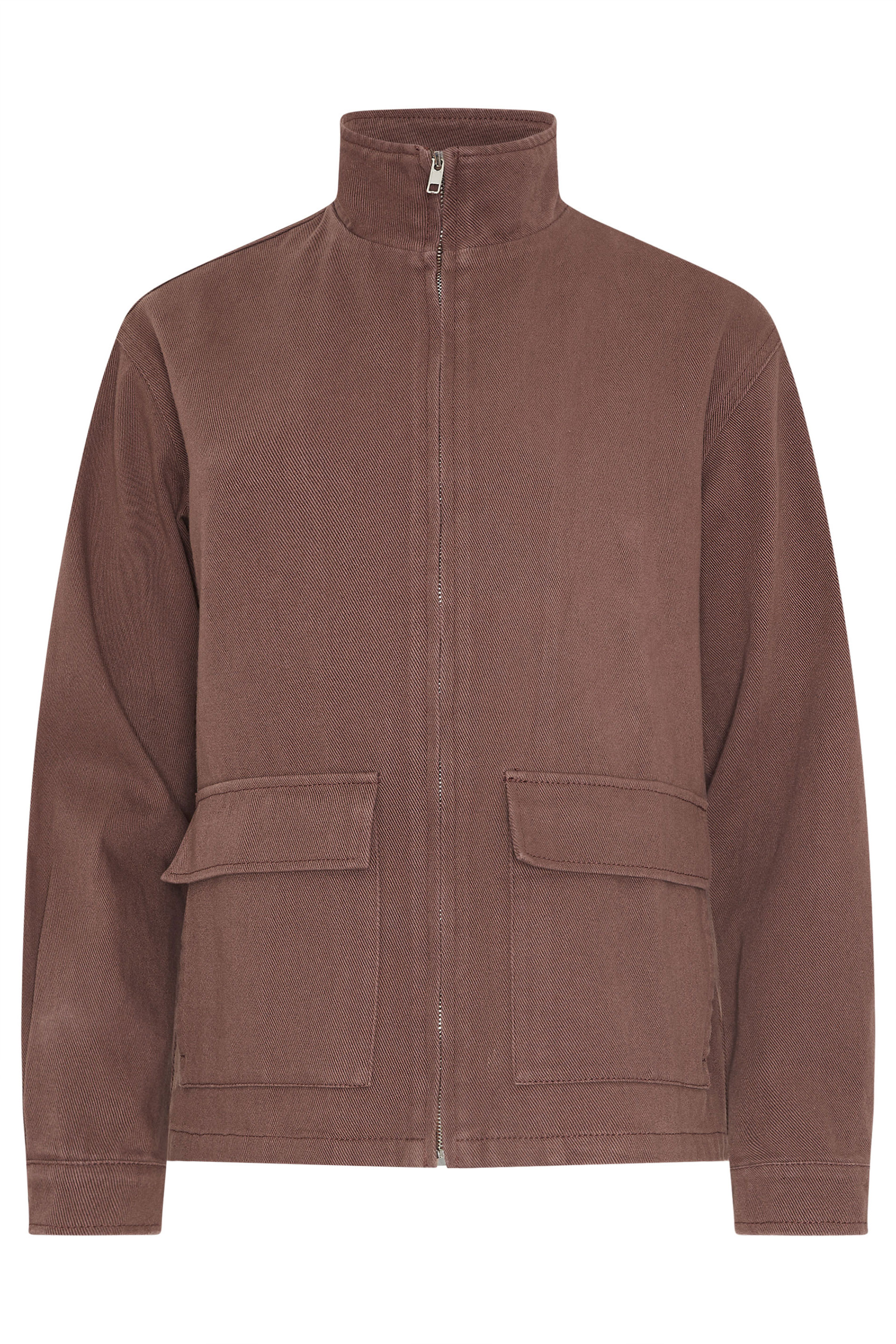 LTS Tall Women's Chocolate Brown Cotton Funnel Neck Jacket | Long Tall Sally 5