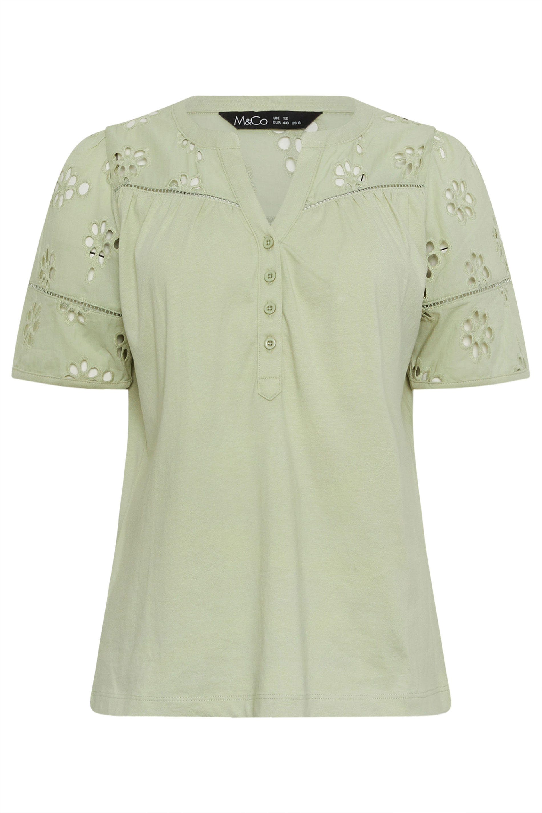 M&Co Sage Green Broderie Cotton T-Shirt | M&Co 5