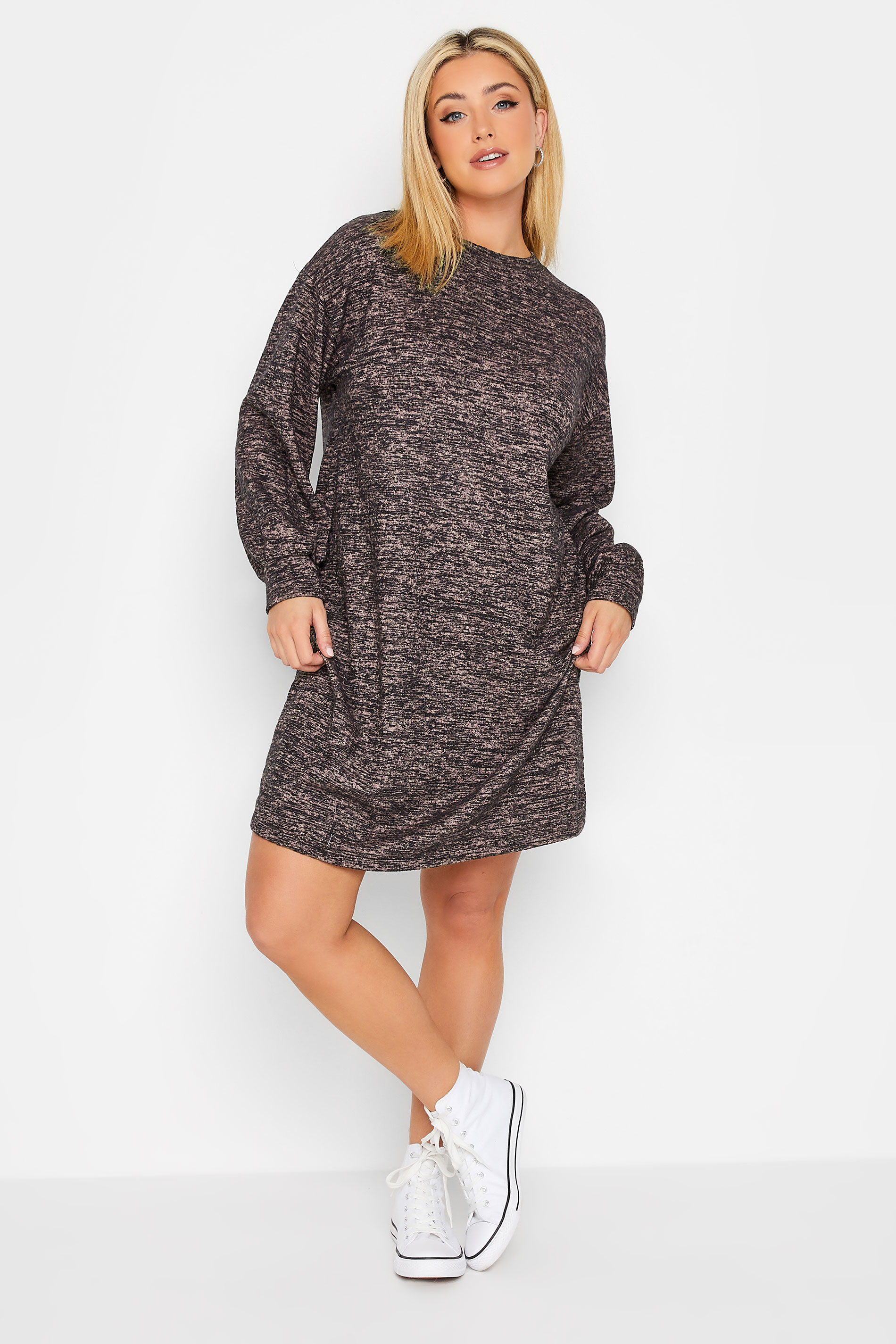 YOURS Plus Size Black Marl Soft Touch Midi Dress | Yours Clothing 1