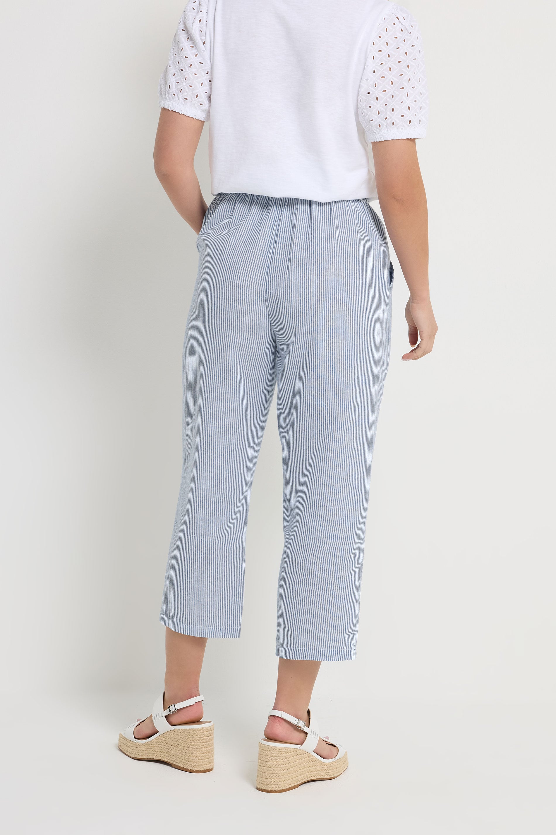 M&Co Blue Stripe Straight Leg Cropped Trousers | M&Co 4