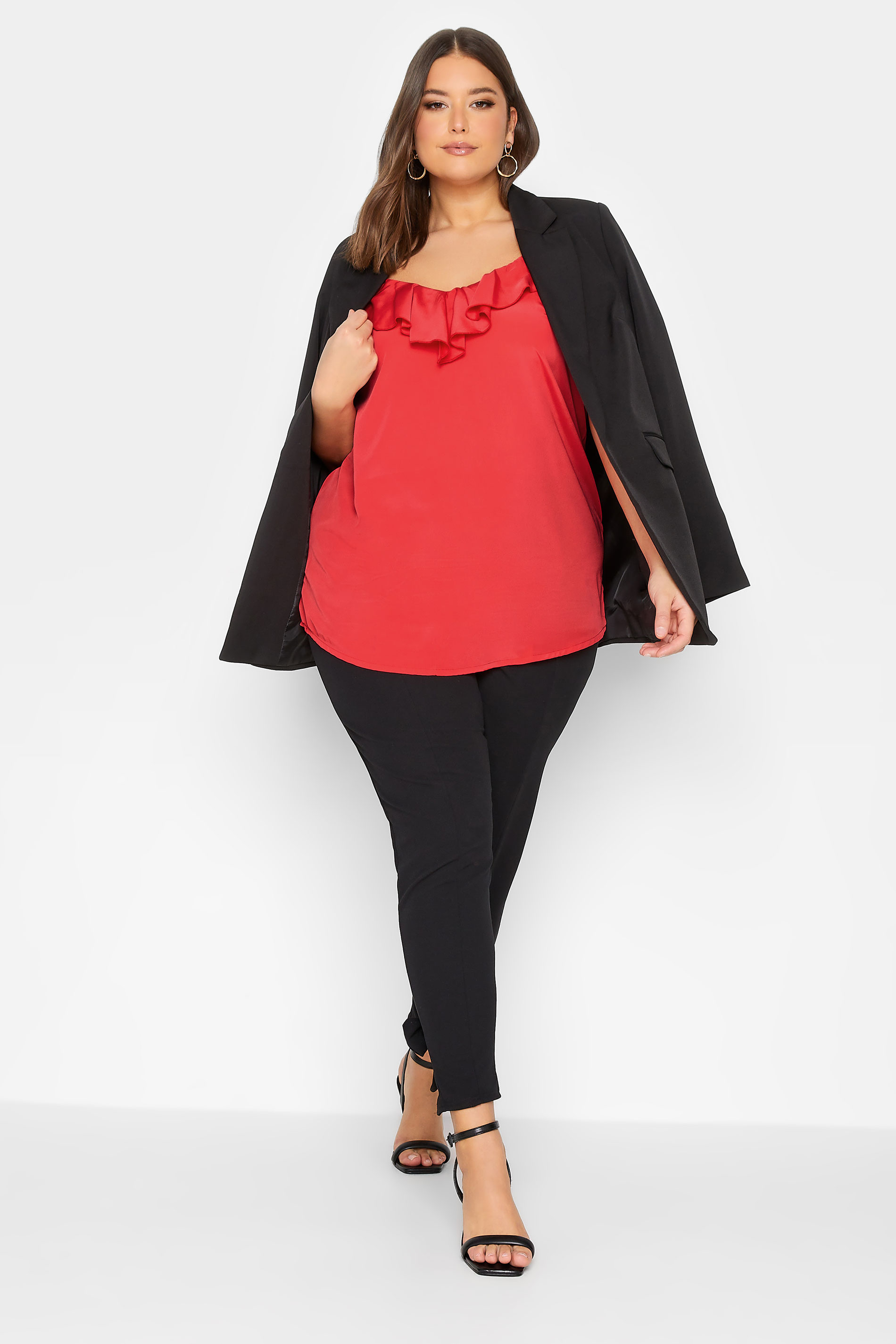 YOURS LONDON Plus Size Red Ruffle V-Neck Vest Top | Yours Clothing 3