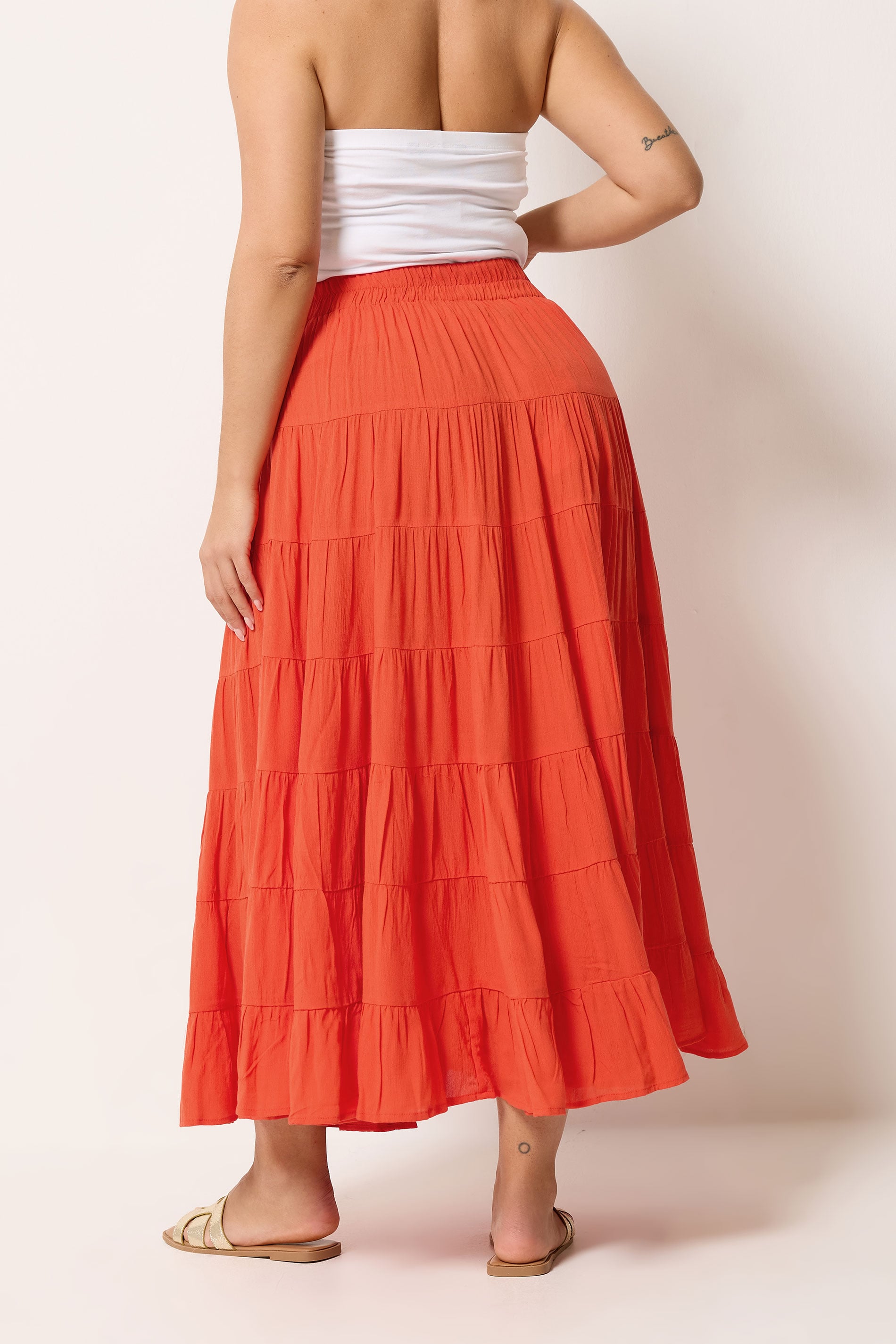 YOURS Plus Size Orange Tiered Maxi Skirt | Yours Clothing 2