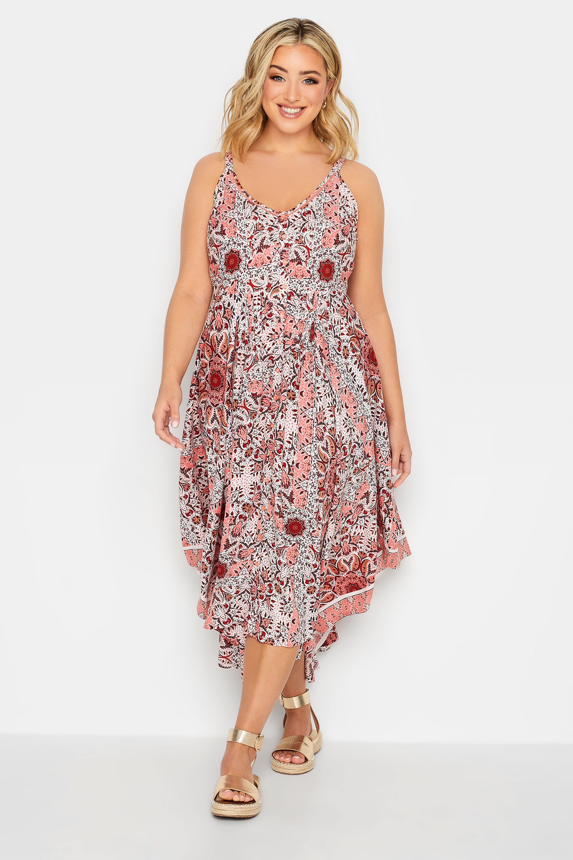 YOURS Curve Plus Size Red Paisley Print Hanky Hem Dress | Yours Clothing  1