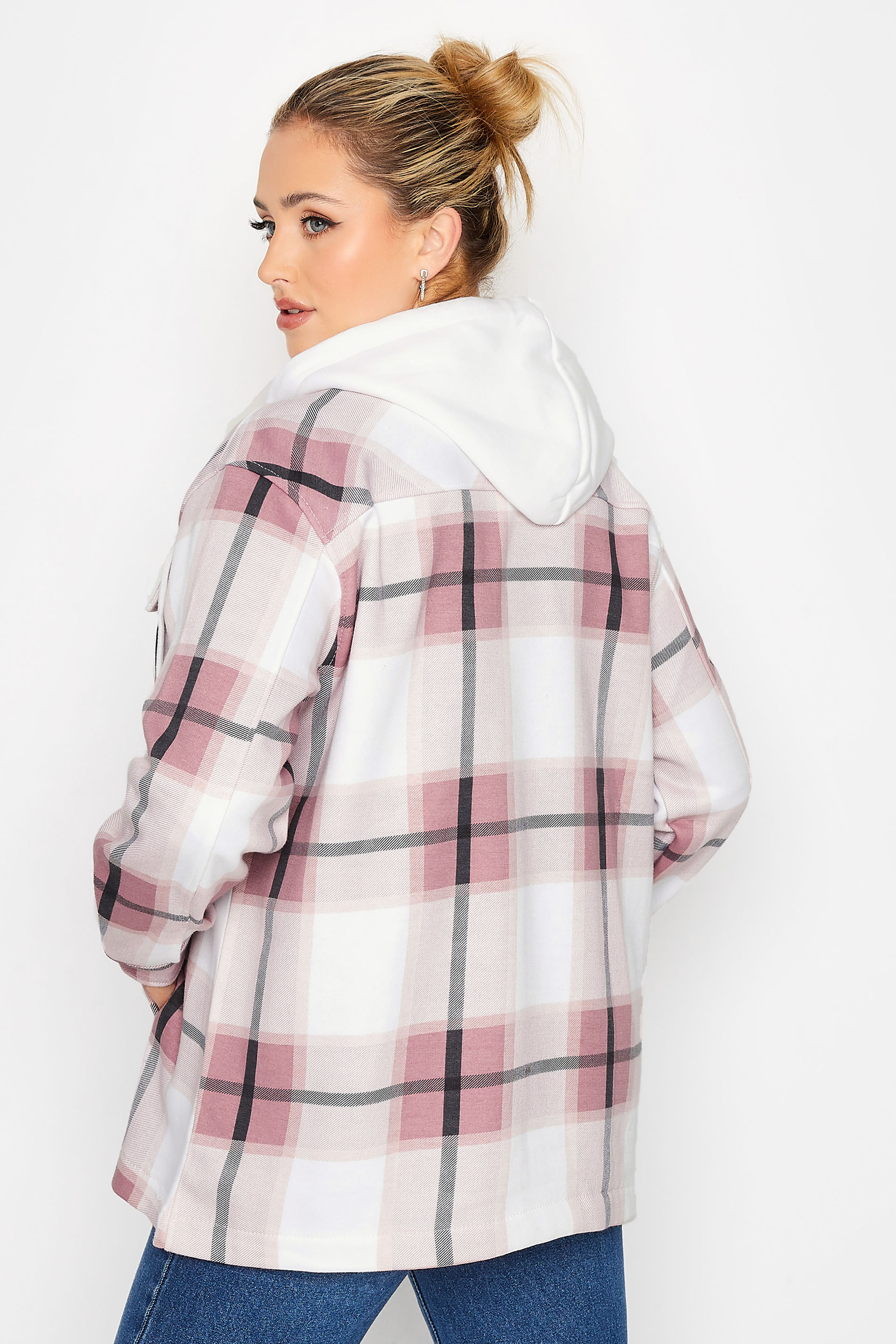 Plus Size Pink Check Sweat Shacket | Yours Clothing 3