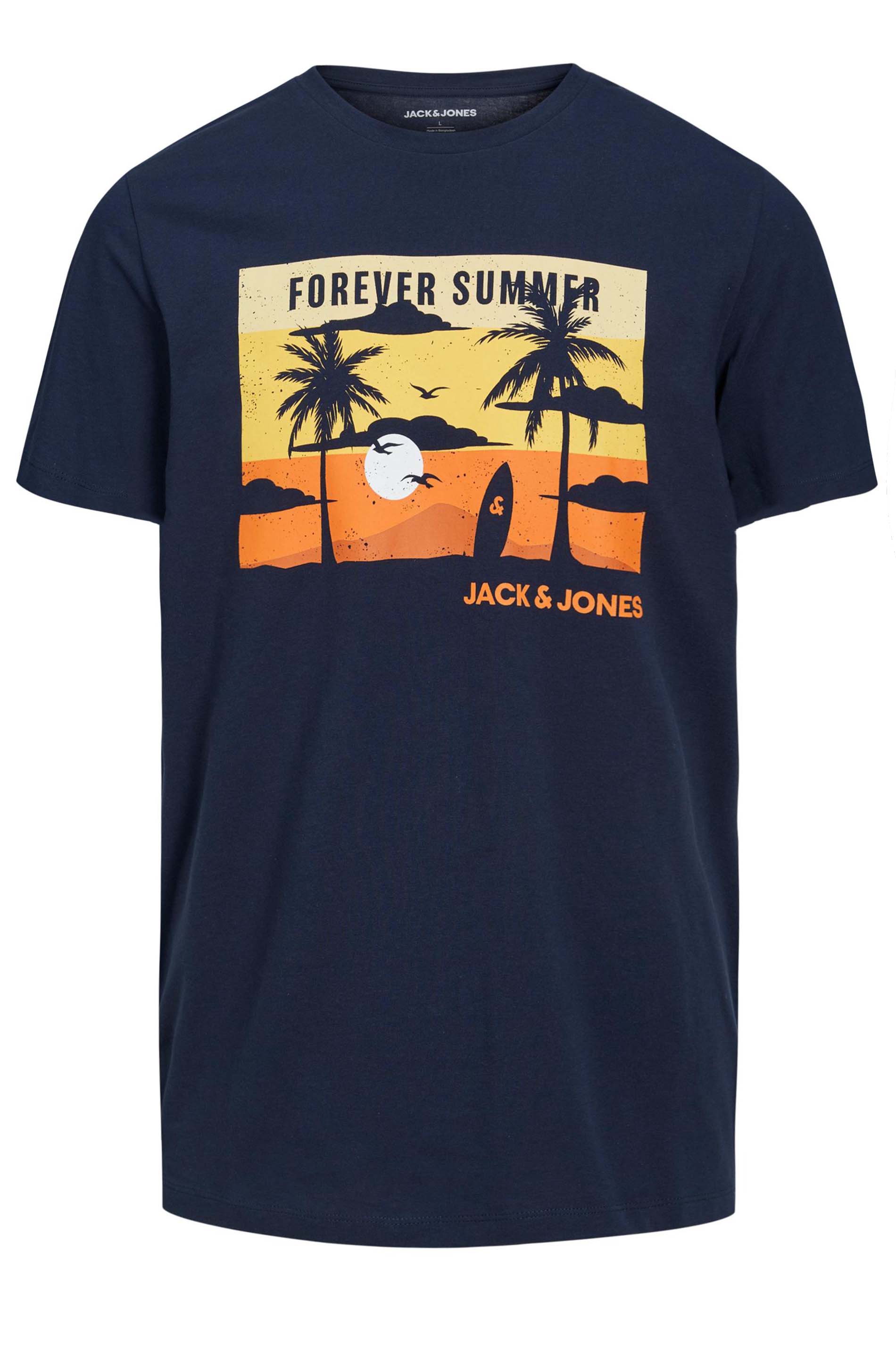JACK & JONES Big & Tall Navy Blue 'Forever Summer' Print T-Shirt | BadRhino 1
