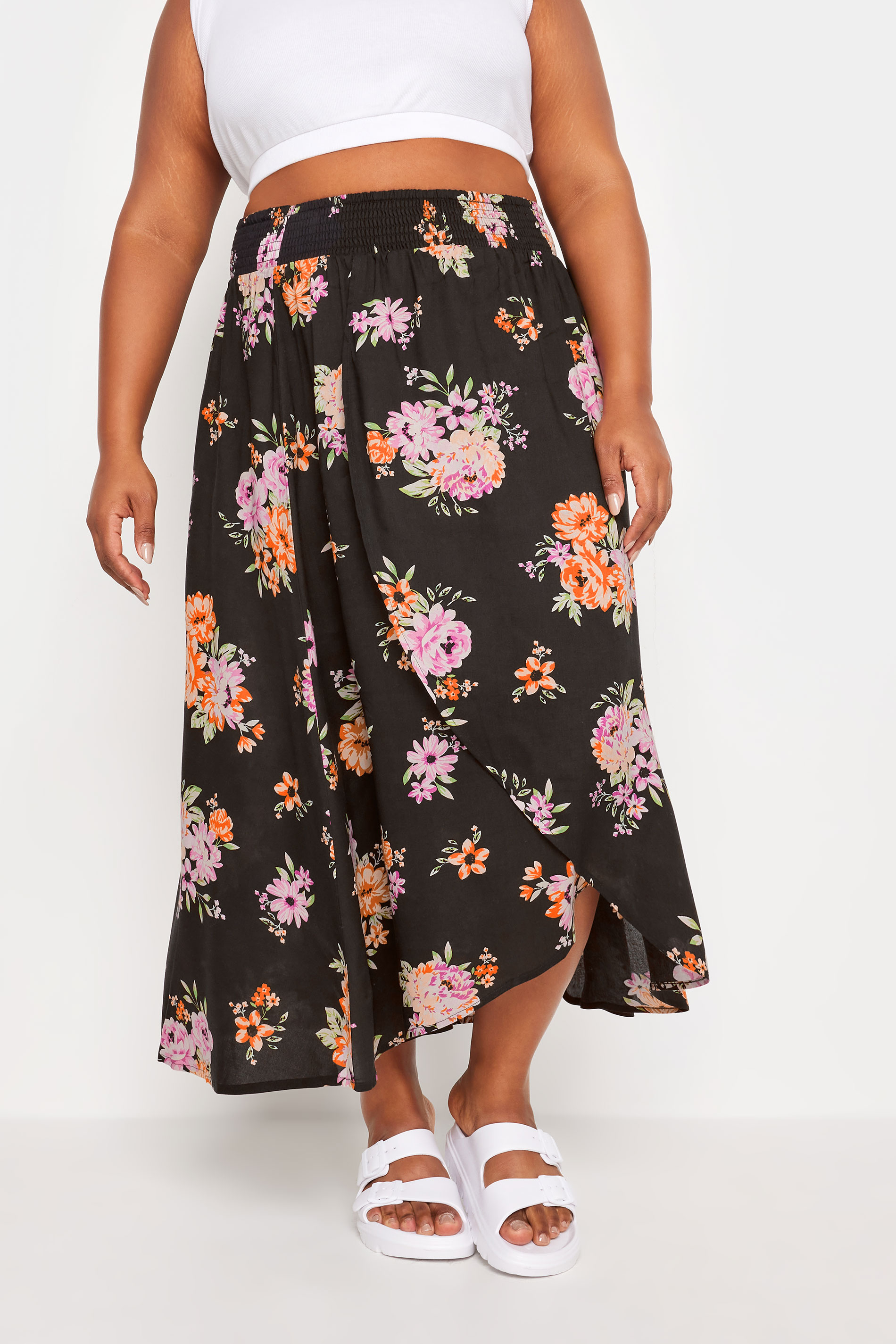 YOURS Plus Size Black Floral Print Tulip Skirt | Yours Clothing 3