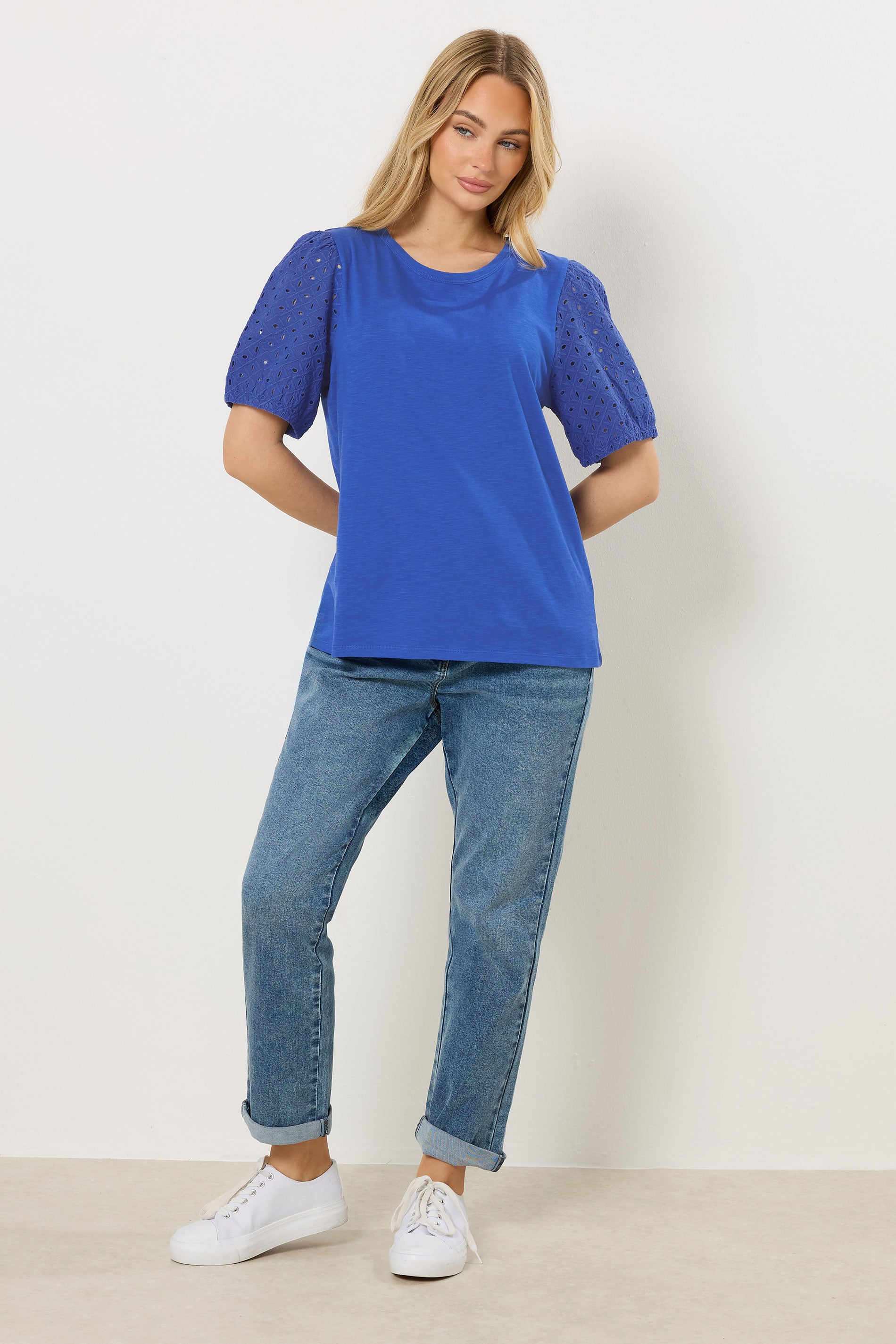 M&Co Blue Broderie Cotton Puff Sleeve Top | M&Co 4