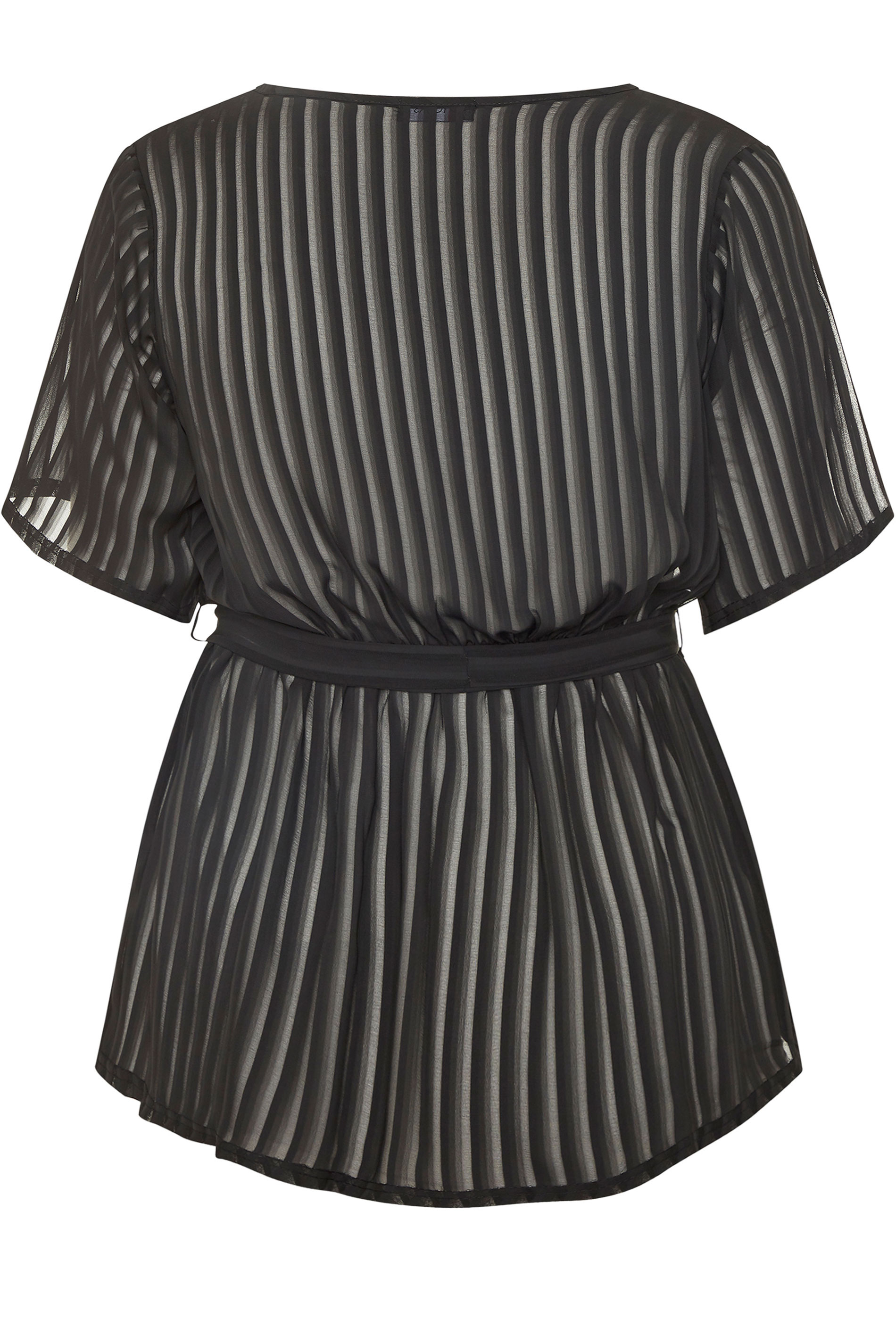 Black Sheer Stripe Chiffon Wrap Top Yours Clothing