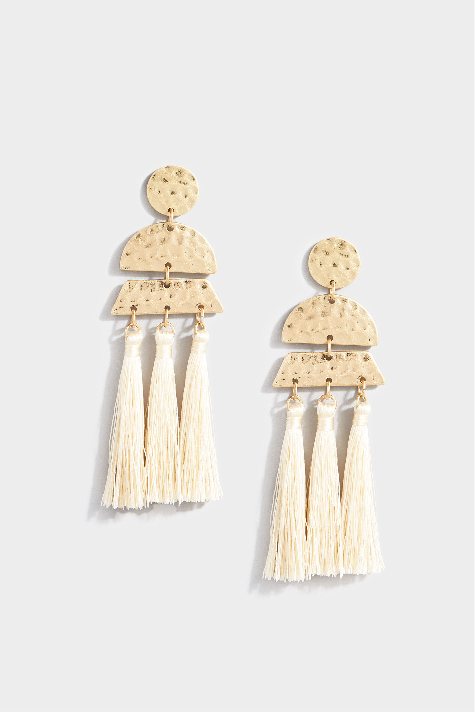 Gold Hammered Tassel Earrings | Yours Clothing 1