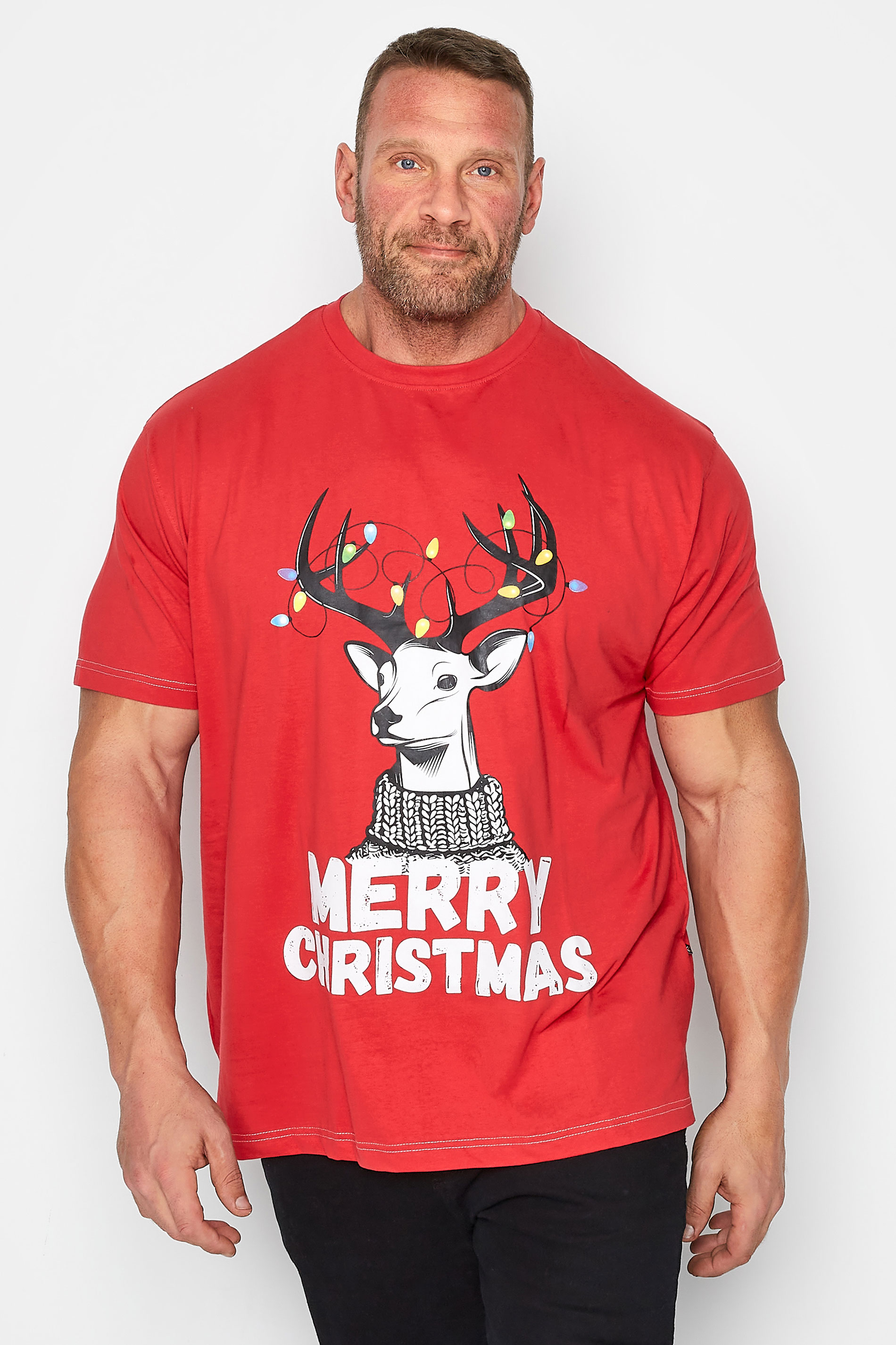 KAM Big & Tall Red 'Merry Christmas' Rudolph Print T-Shirt | BadRhino 1