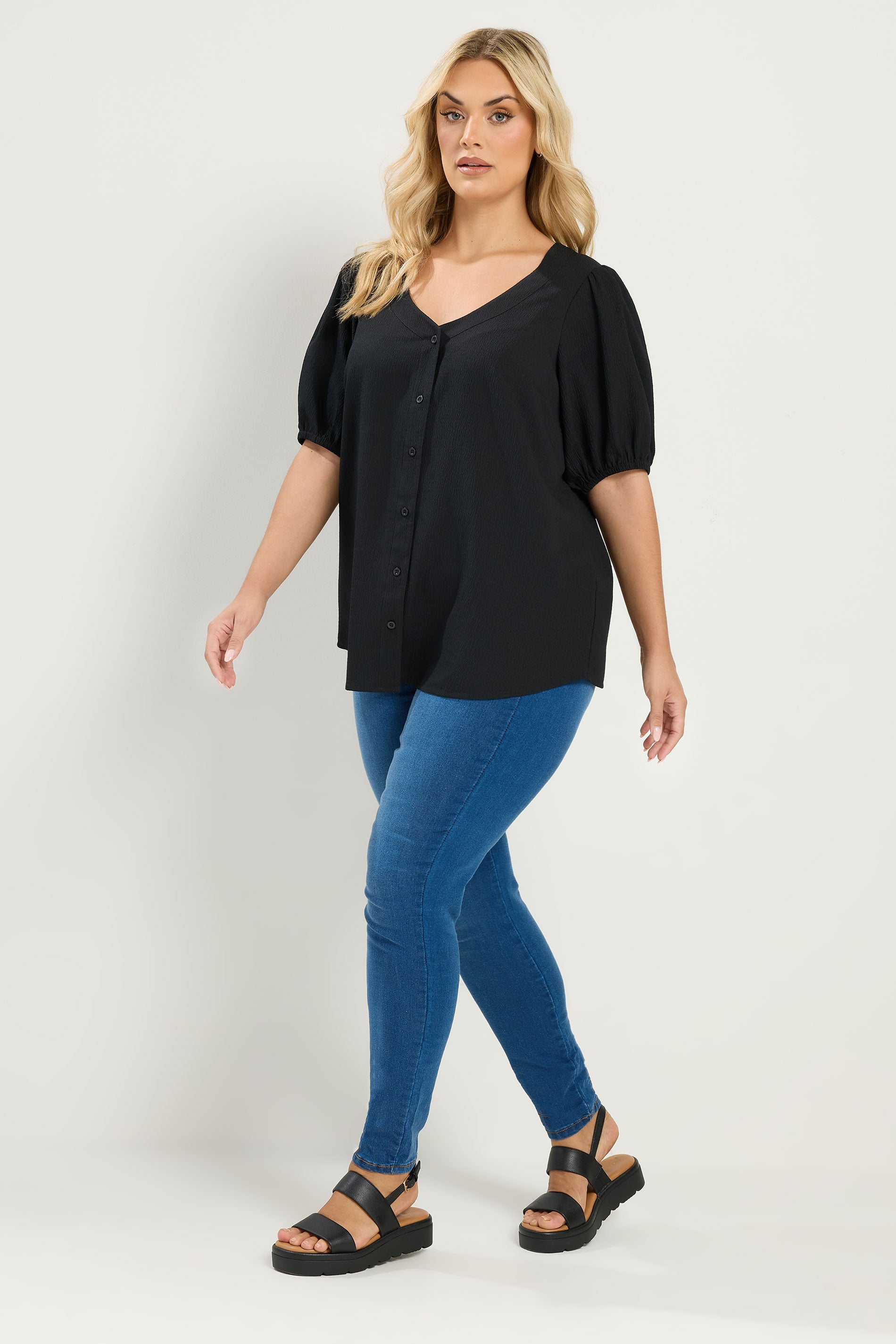 YOURS Plus Size Black Textured Blouse | Yours Clothing 1