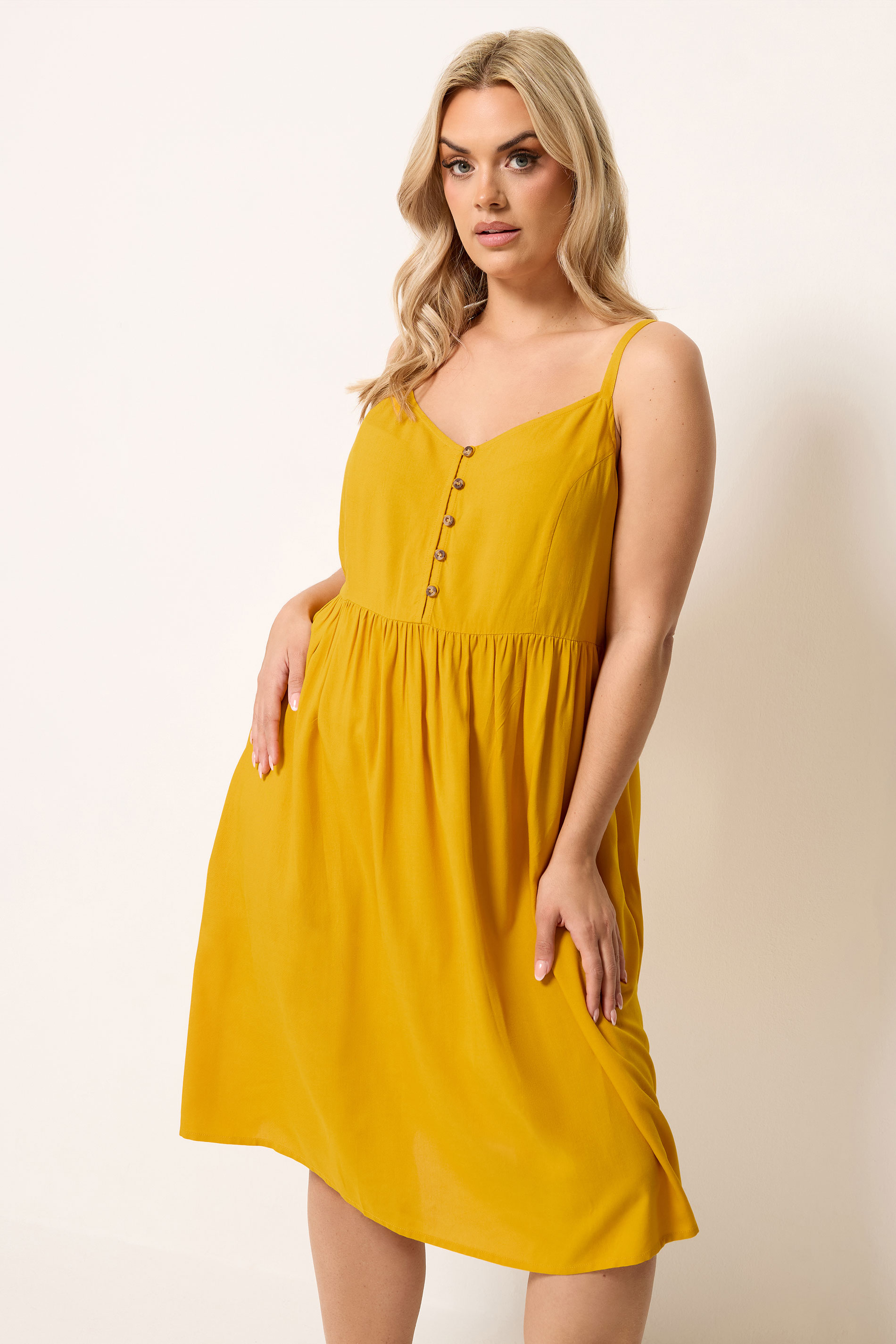 YOURS Plus Size Yellow Strappy Midi Sundress | Yours Clothing 3